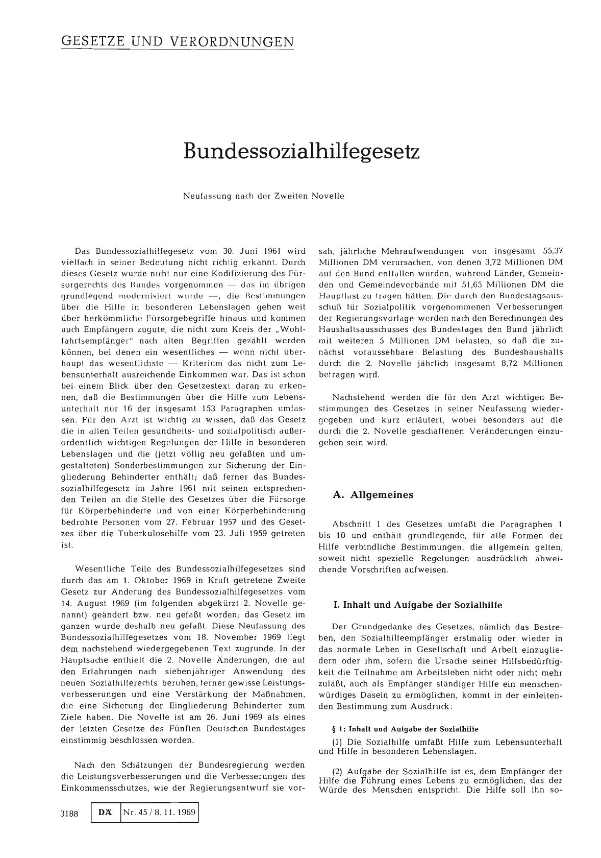 Vorschauseite 1: Bundessozialhilfegesetz: Neufassung nach der Zweiten Novelle