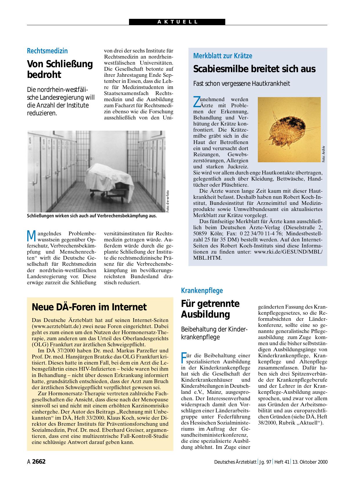 Vorschauseite 1: Merkblatt zur Krätze: Scabiesmilbe breitet sich aus