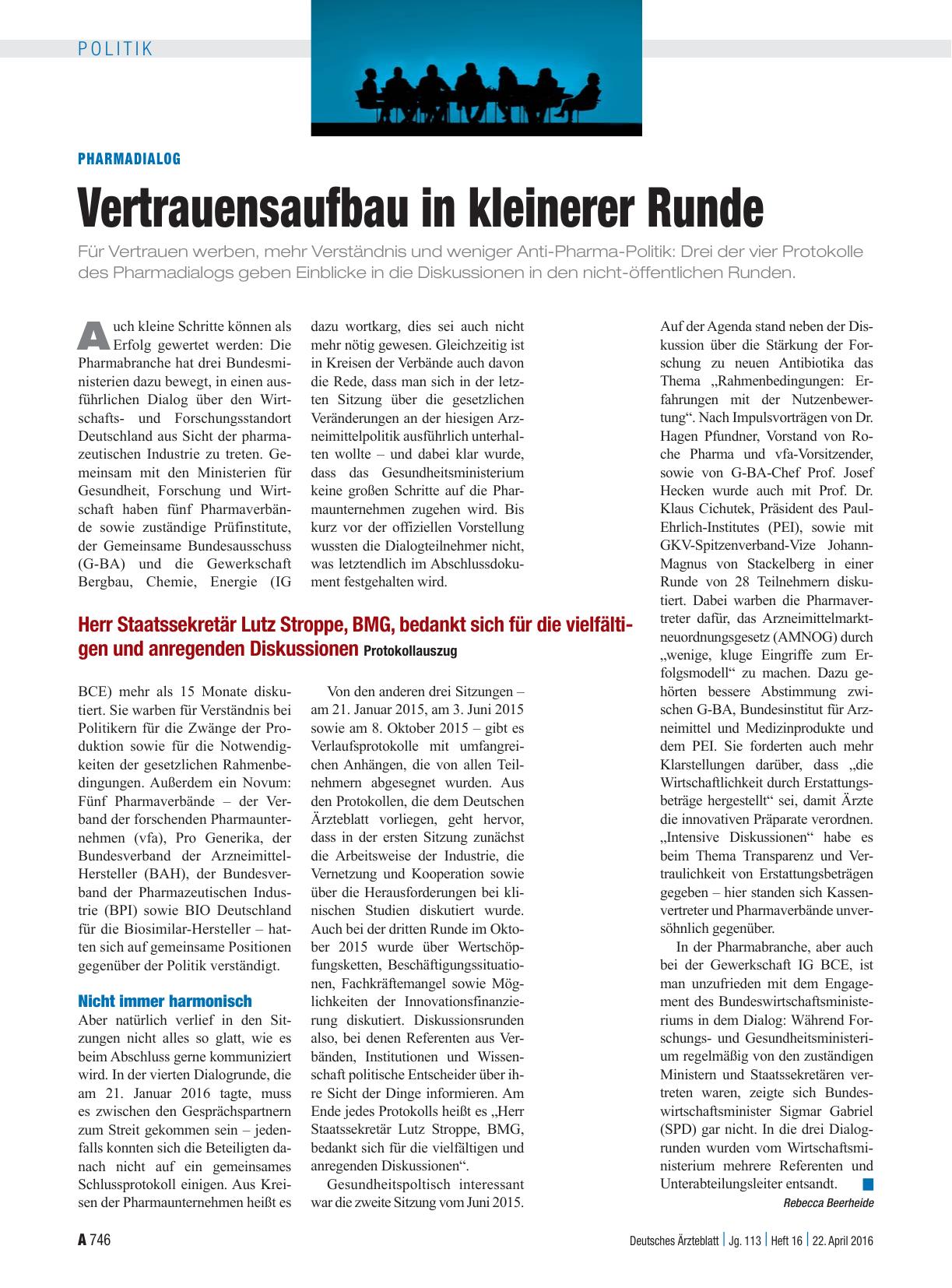 Vorschauseite 1: Pharmadialog: Vertrauensaufbau in kleinerer Runde