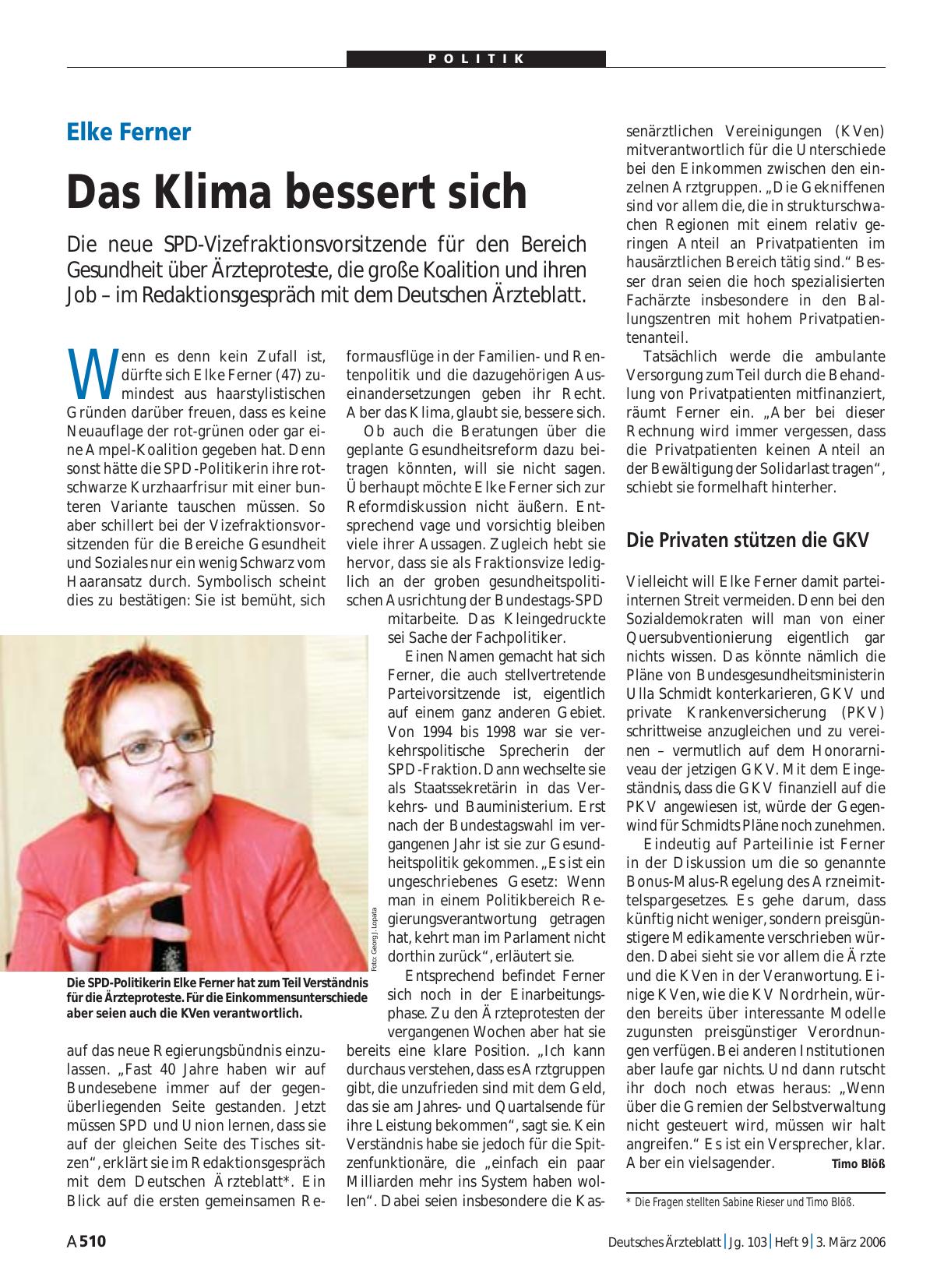 Vorschauseite 1: Elke Ferner: Das Klima bessert sich