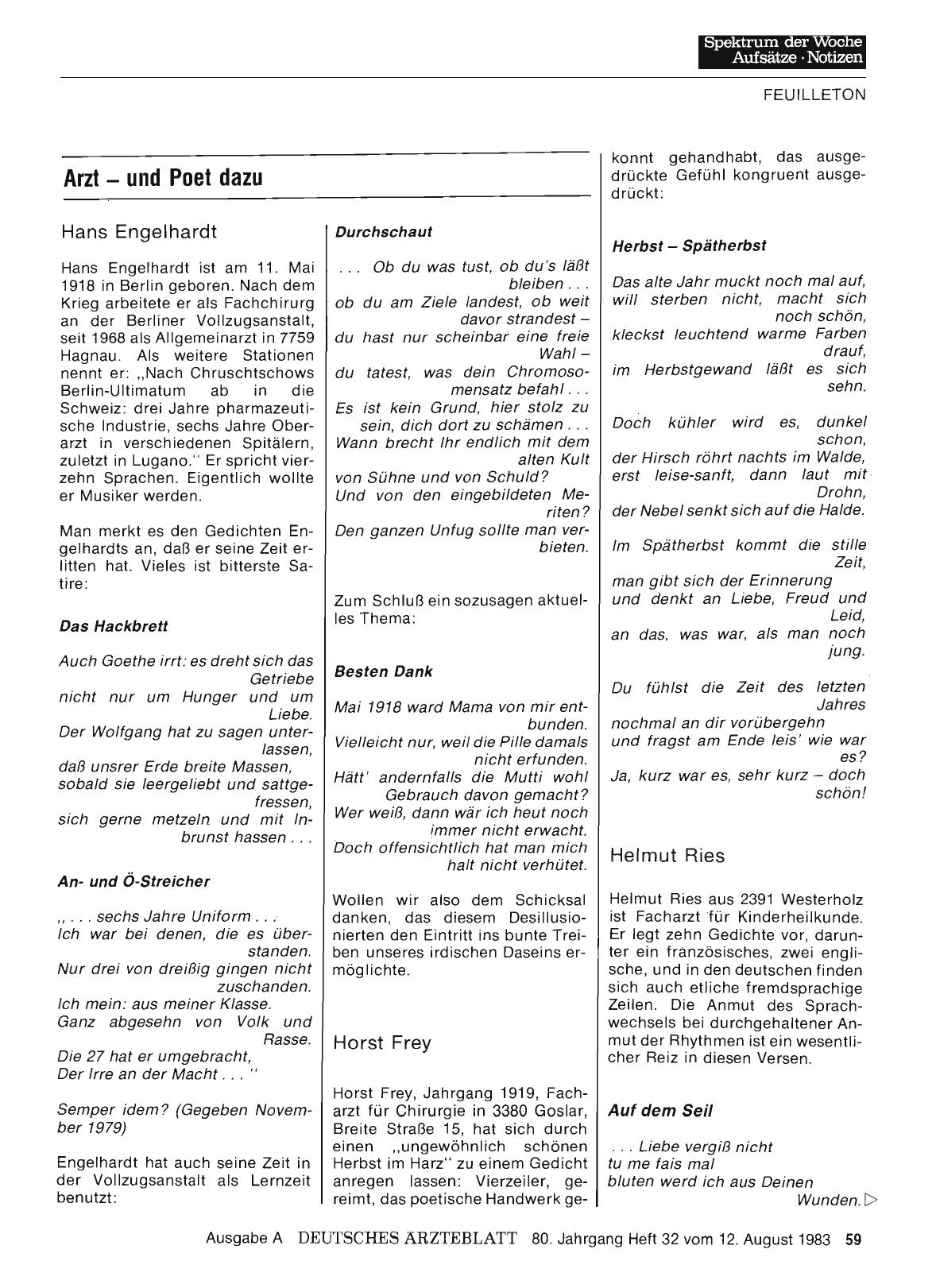 Vorschauseite 1: Arzt — und Poet dazu