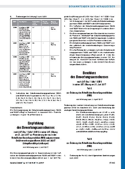 Vorschauseite 3: Beschluss des Bewertungsausschusses nach § 87 Abs. 1 Satz 1 SGB V in seiner 397. Sitzung am 21. Juni 2017 zur Änderung des Einheitlichen Bewertungsmaßstabes (EBM)