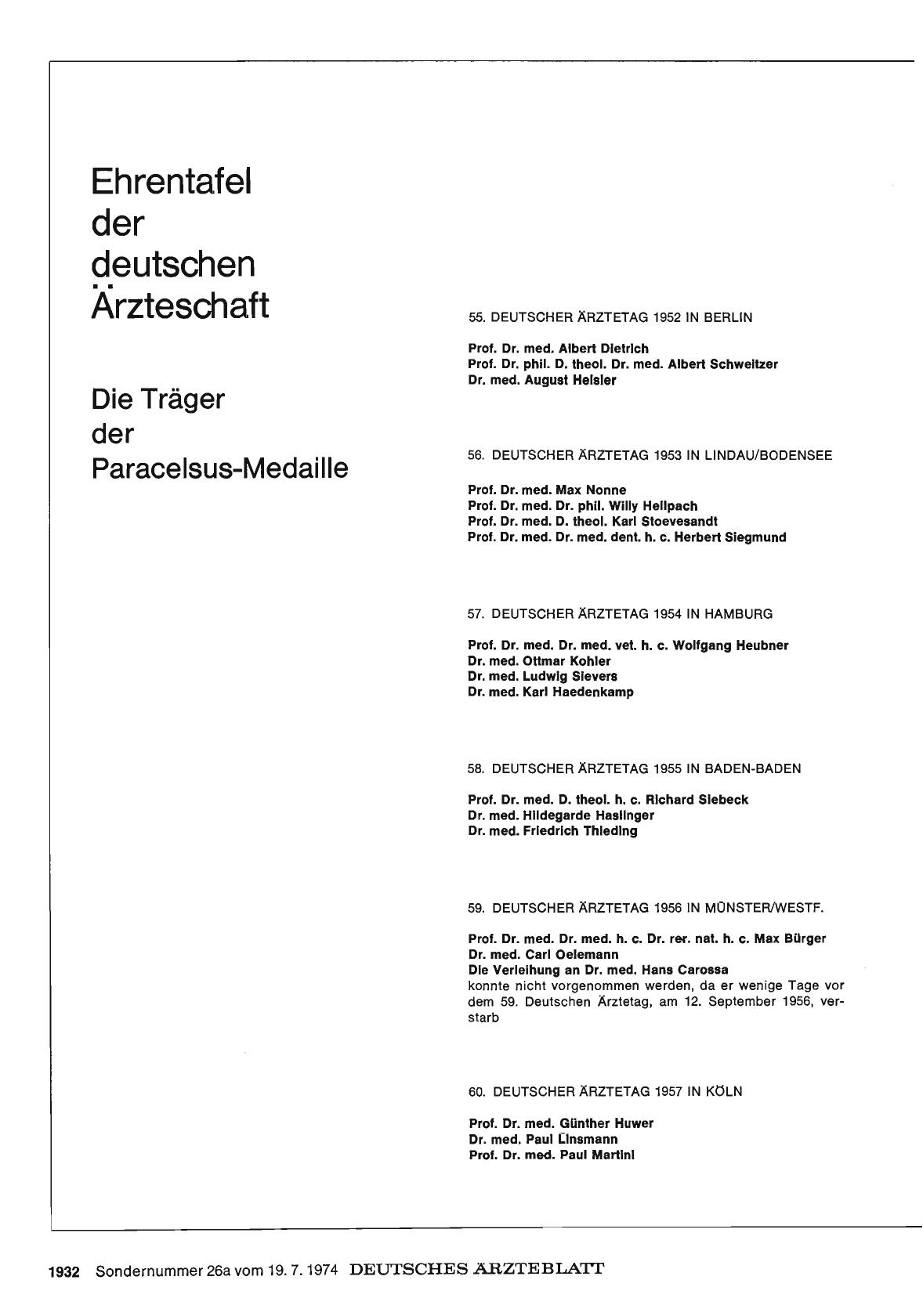 Vorschauseite 1: Ehrentafel der deutschen Ärzteschaft