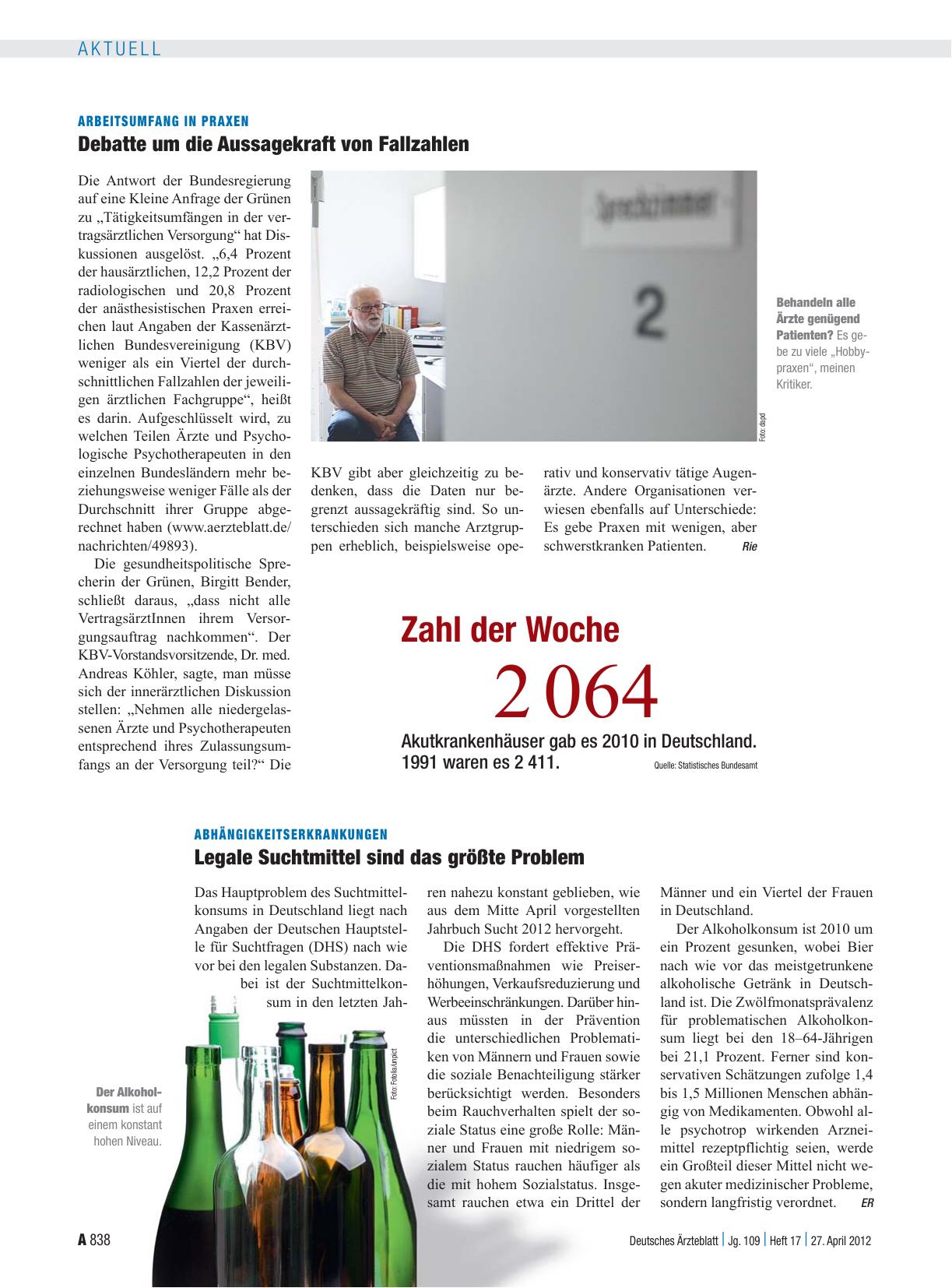 Vorschauseite 1: Abhängigkeitserkrankungen: Legale Suchtmittel sind das größte Problem