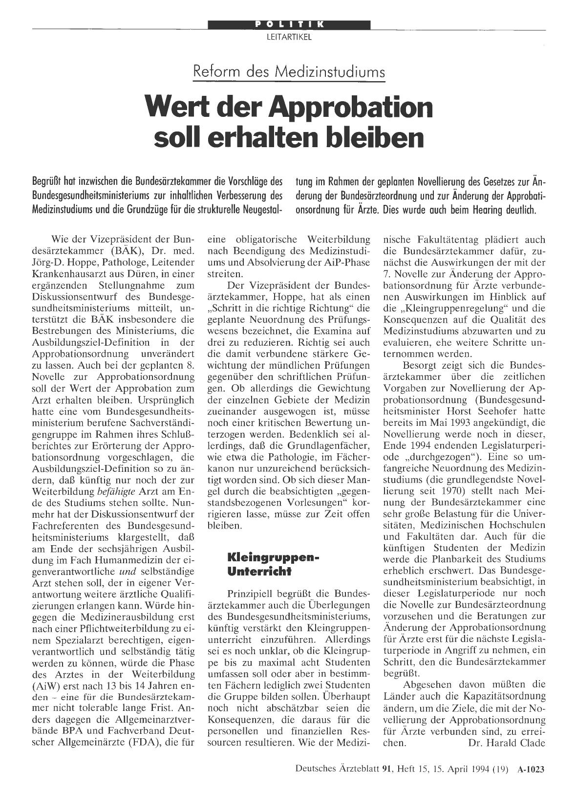 Vorschauseite 1: Reform des Medizinstudiums: Wert der Approbation soll erhalten bleiben