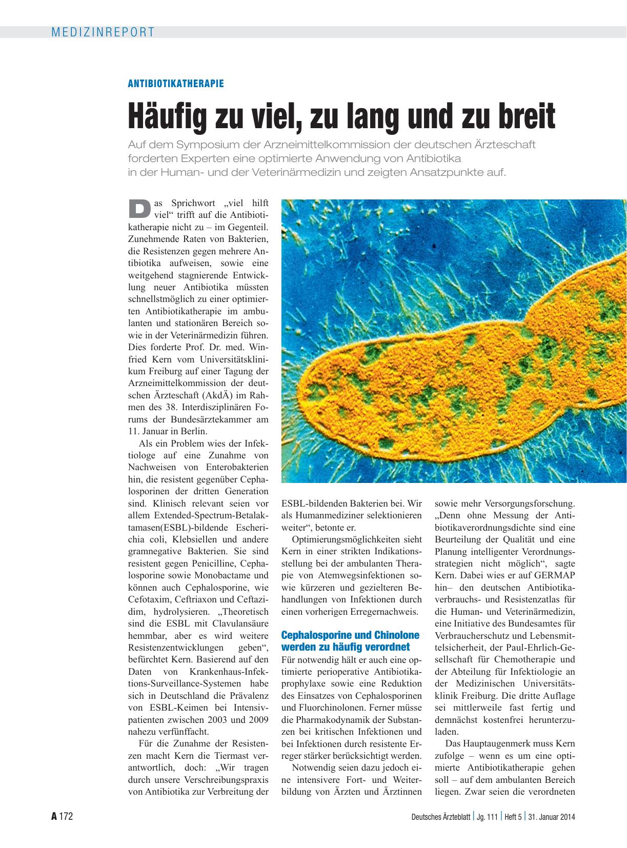 Vorschauseite 1: Antibiotikatherapie: Häufig zu viel, zu lang und zu breit