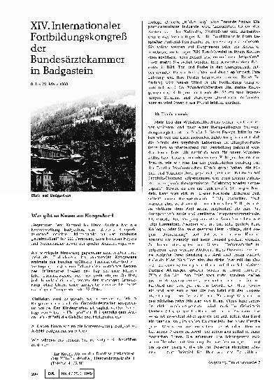Vorschauseite 1: XIV. Internationaler Fortbildungskongreß der Bundesärztekammer in Badgastein
