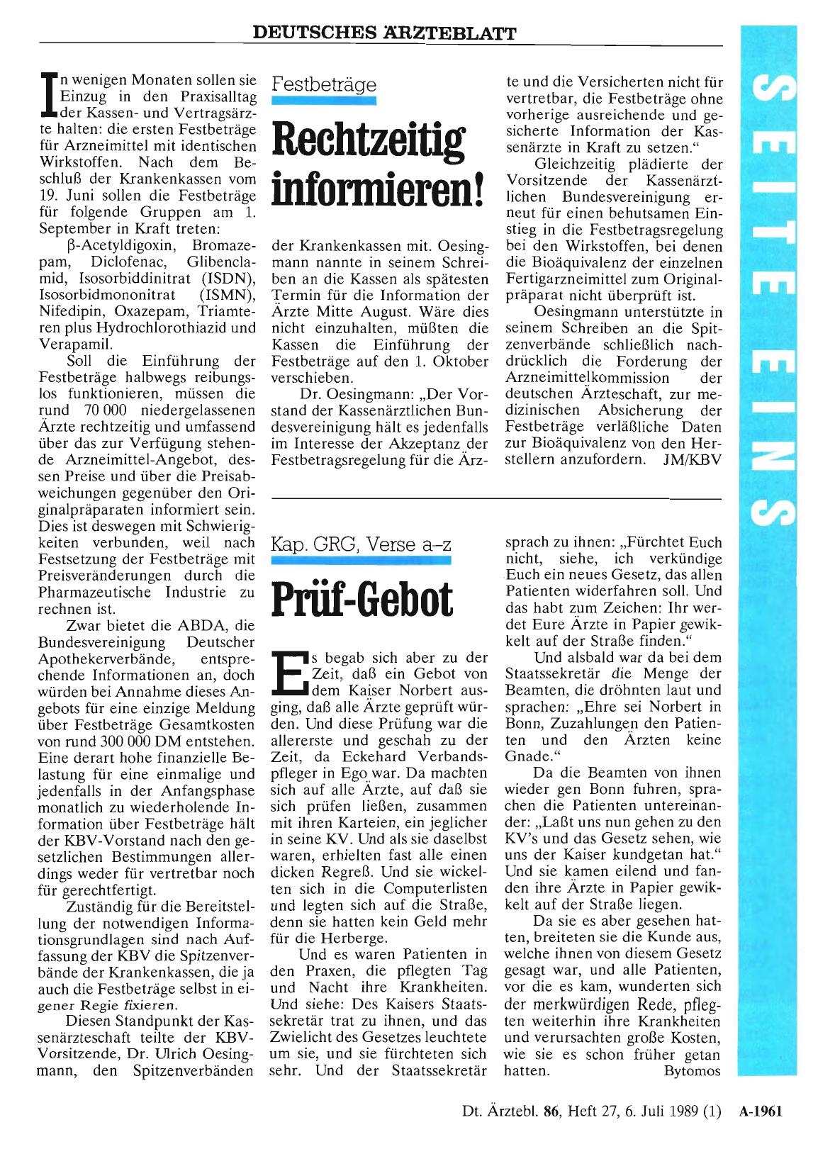 Vorschauseite 1: Festbeträge: Rechtzeitig informieren!