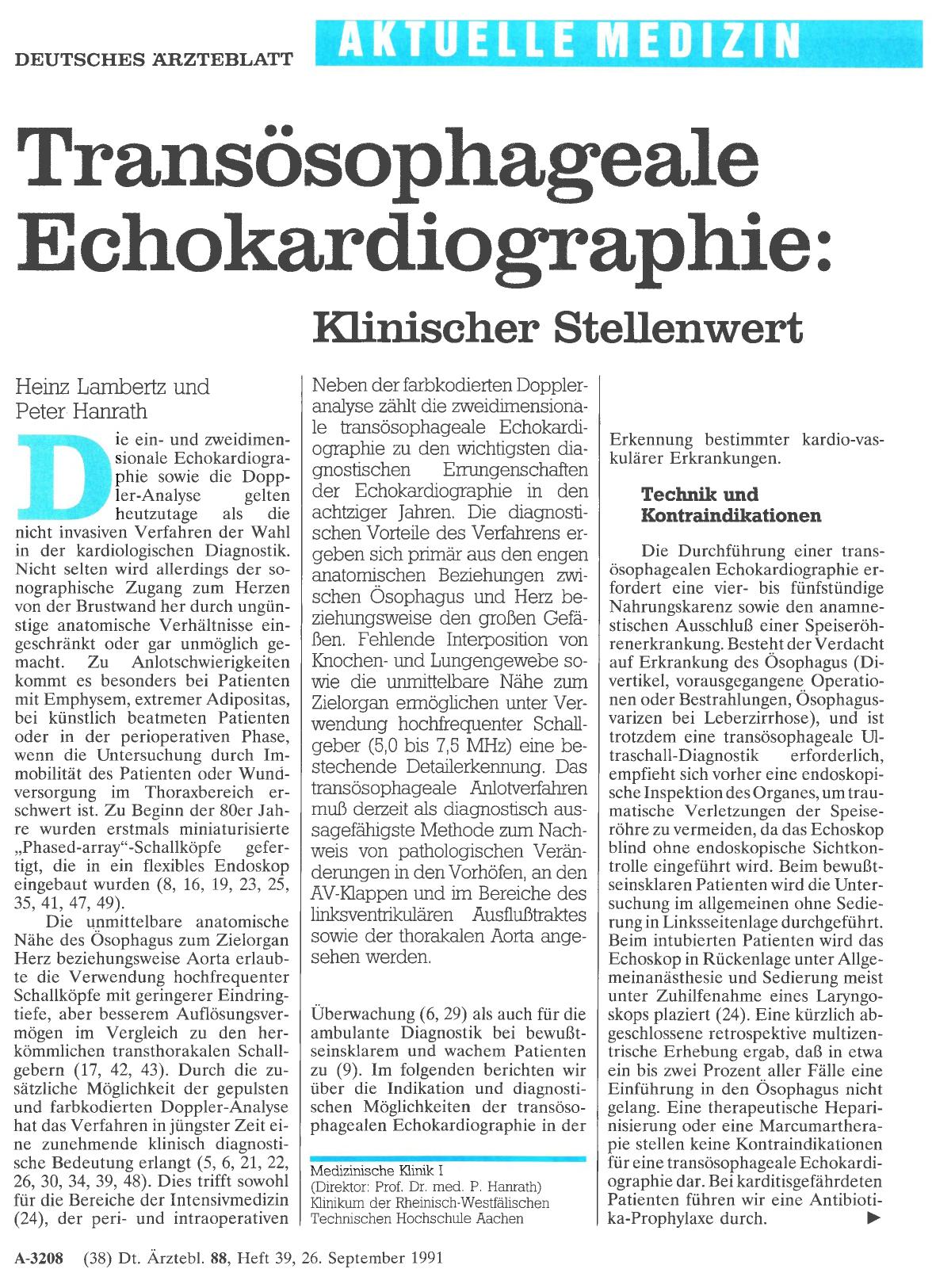 Vorschauseite 1: Transösophageale Echokardiographie: Klinischer Stellenwert