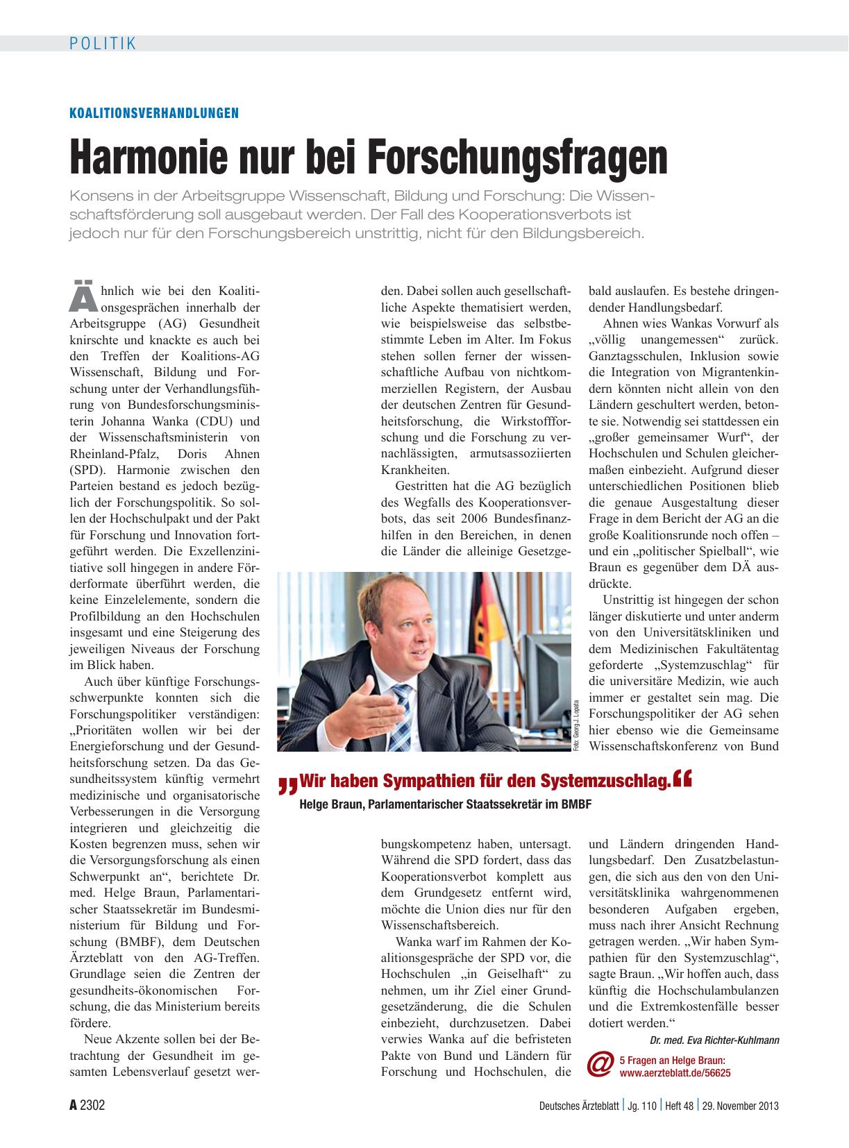 Vorschauseite 1: Koalitionsverhandlungen: Harmonie nur bei Forschungsfragen