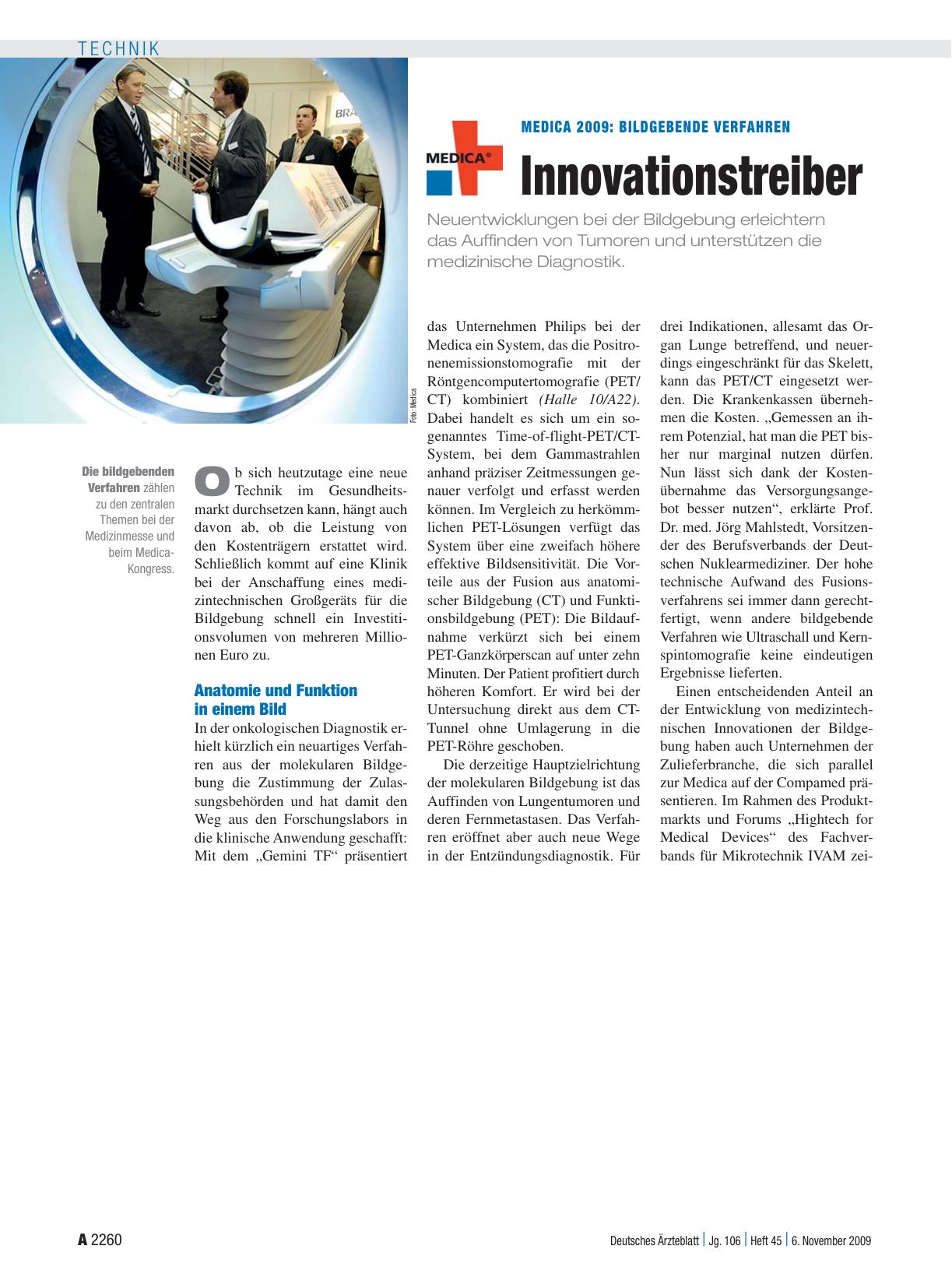 Vorschauseite 1: Medica 2009: Bildgebende Verfahren Innovationstreiber