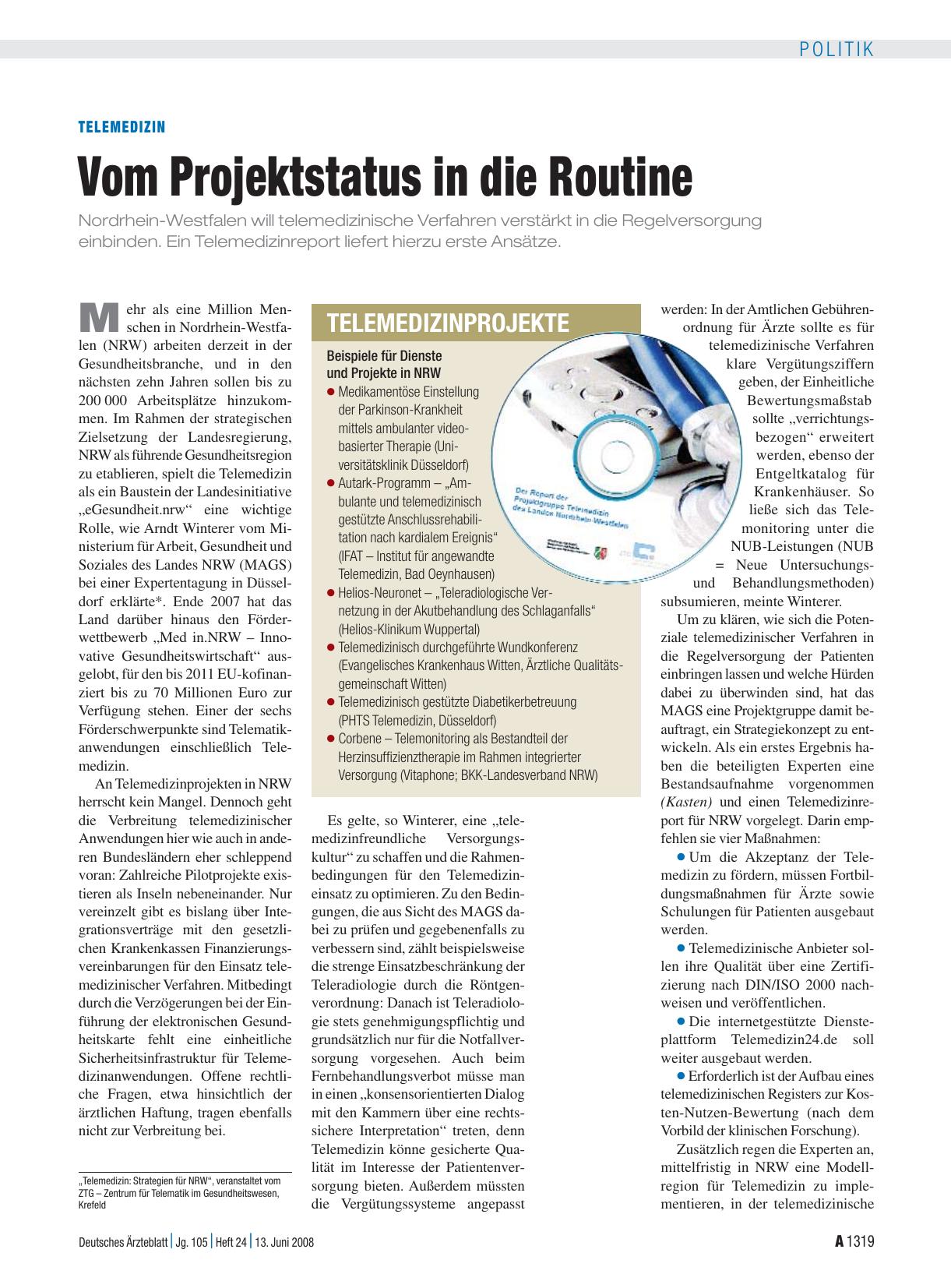 Vorschauseite 1: Telemedizin: Vom Projektstatus in die Routine