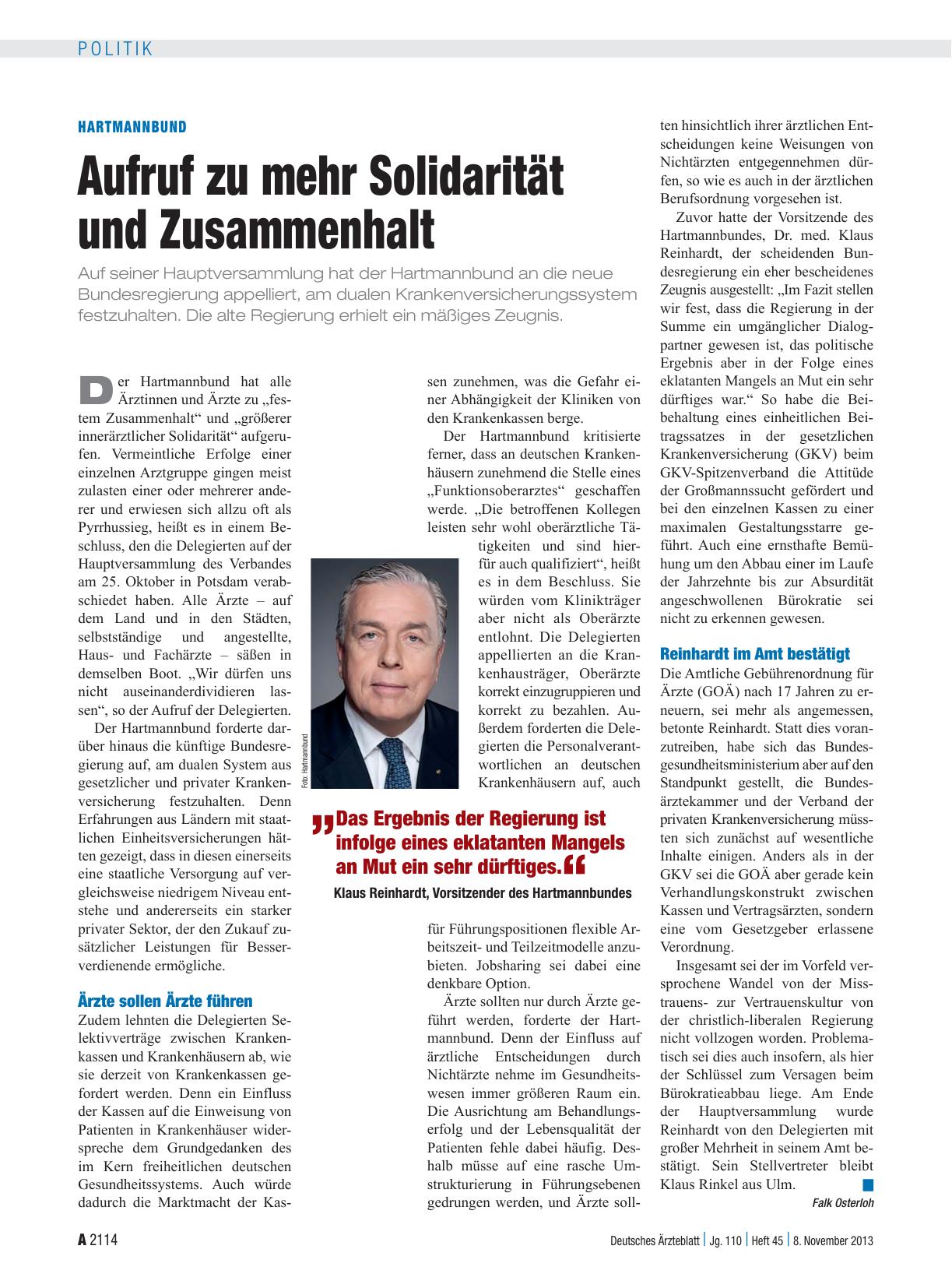 Vorschauseite 1: Hartmannbund: Aufruf zu mehr Solidarität und Zusammenhalt