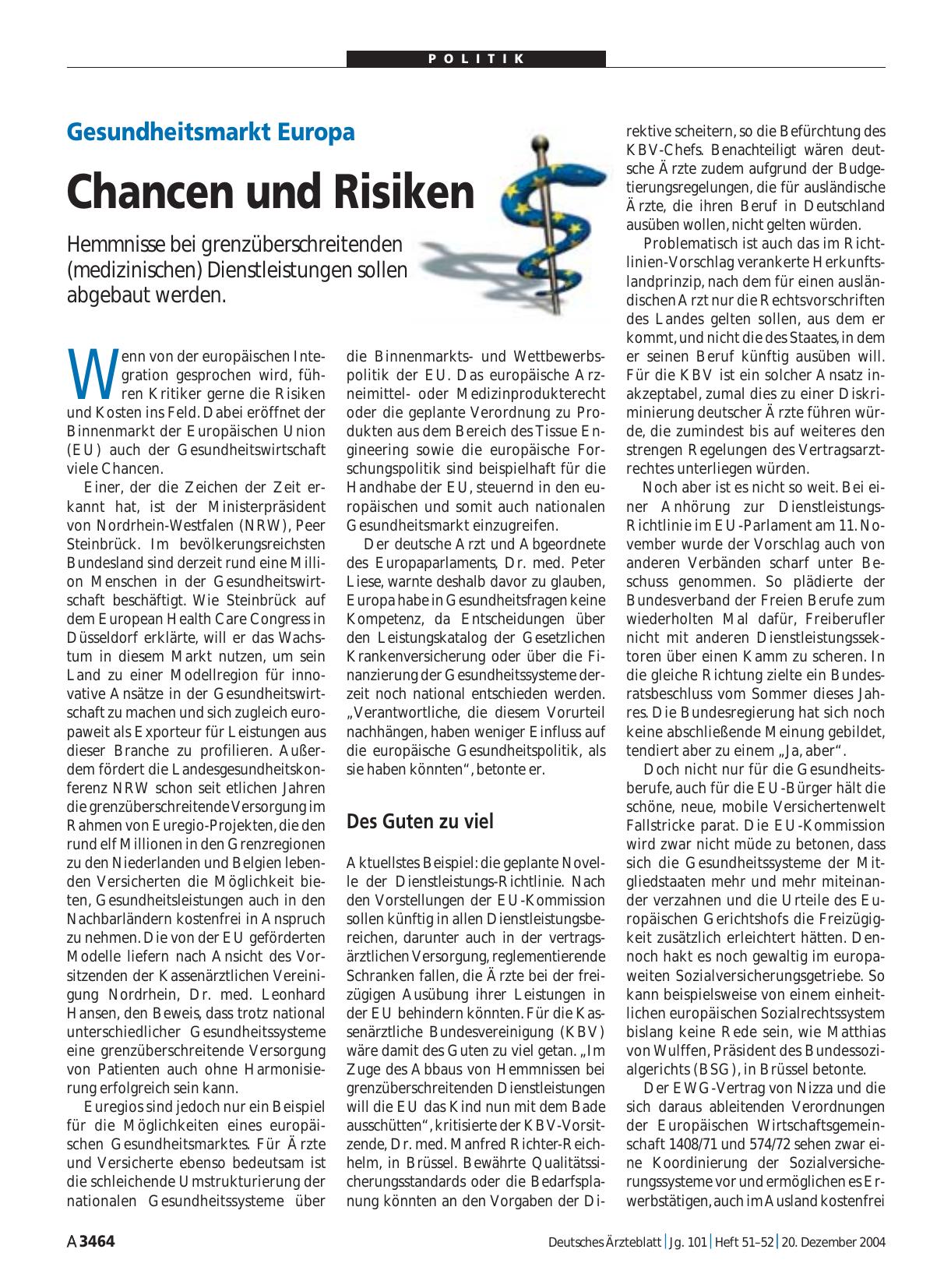 Vorschauseite 1: Gesundheitsmarkt Europa: Chancen und Risiken