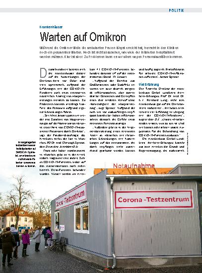 Vorschauseite 1: Krankenhäuser: Warten auf Omikron