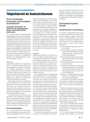 Vorschauseite 1: Entschliessungen zum Tagesordnungspunkt VII: Tätigkeitsbericht der Bundesärztekammer