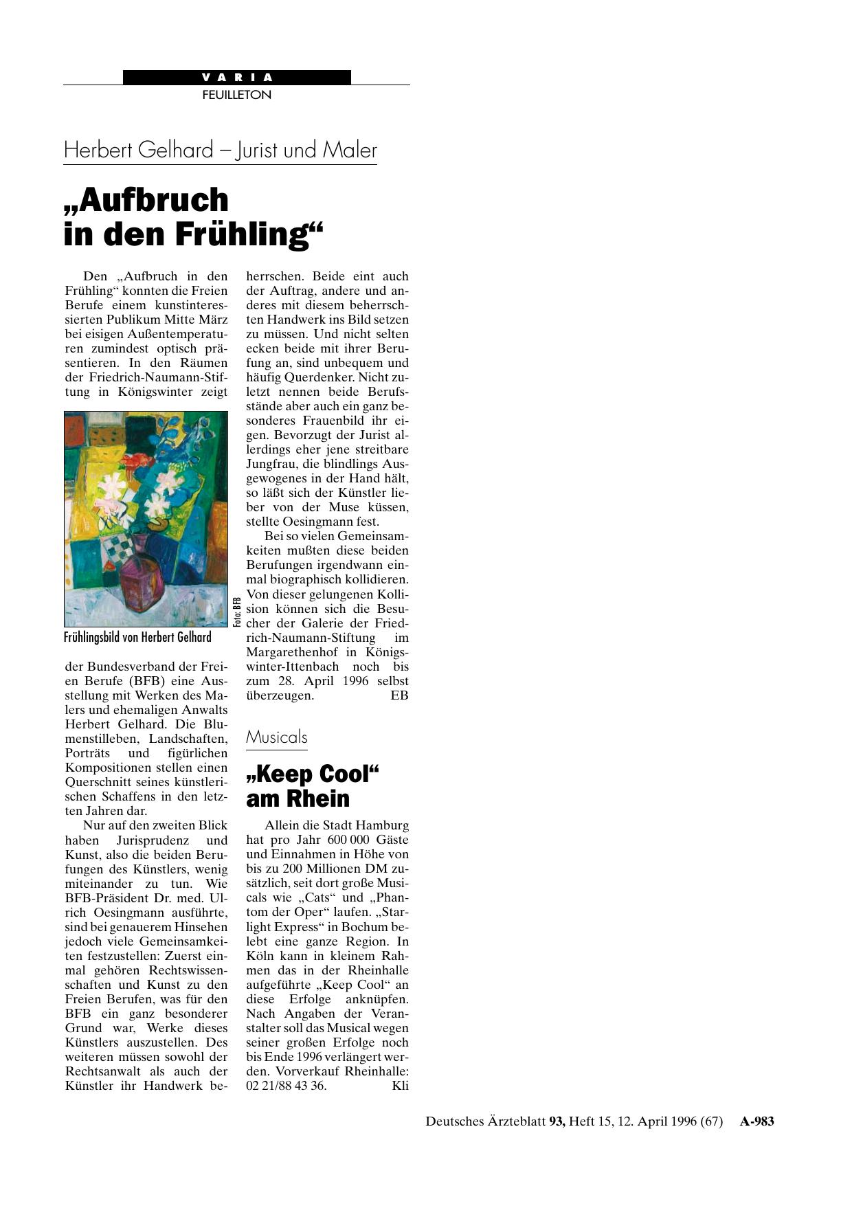 Vorschauseite 1: Herbert Gelhard – Jurist und Maler „Aufbruch in den Frühling“