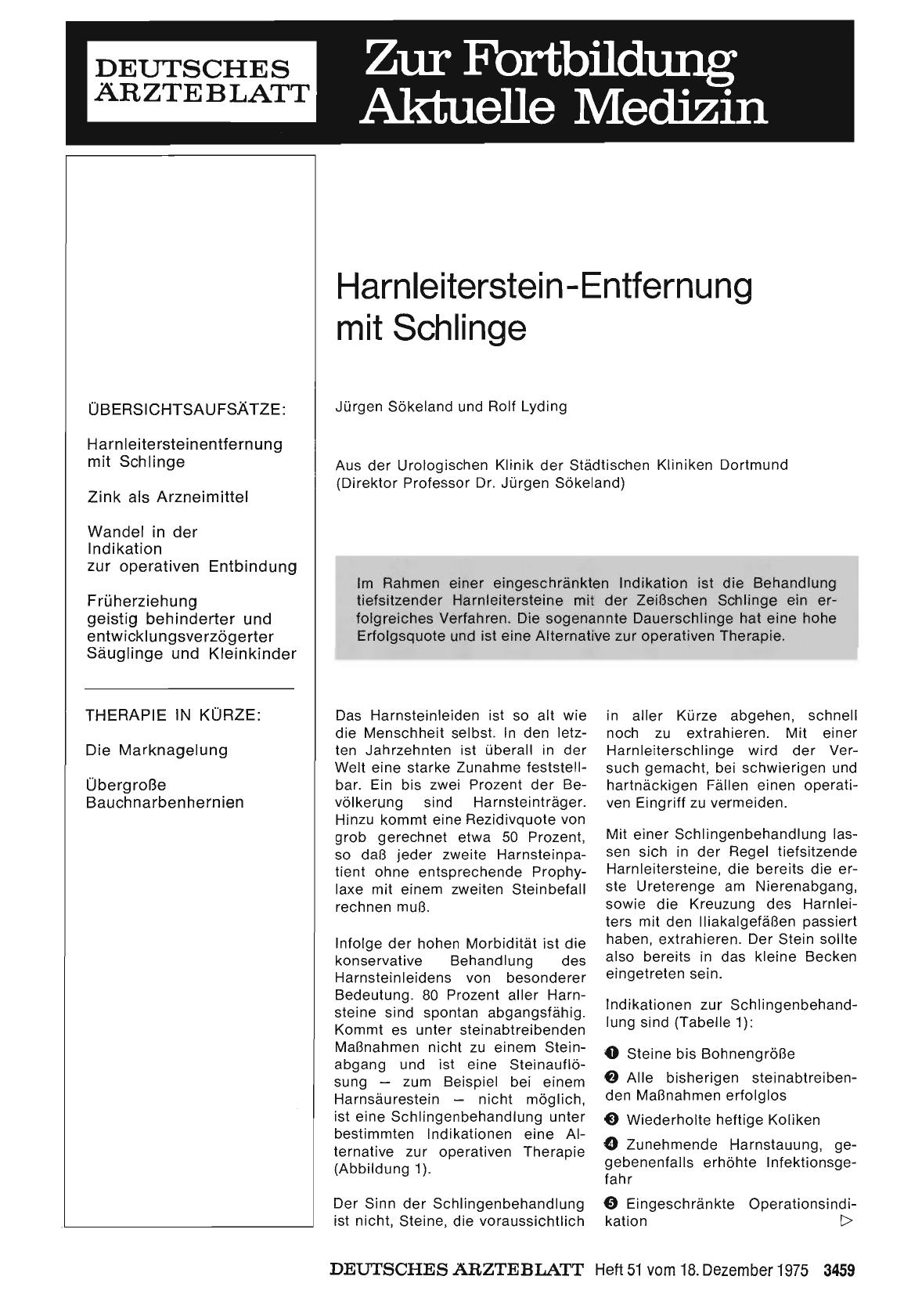 Vorschauseite 1: Harnleiterstein-Entfernung mit Schlinge