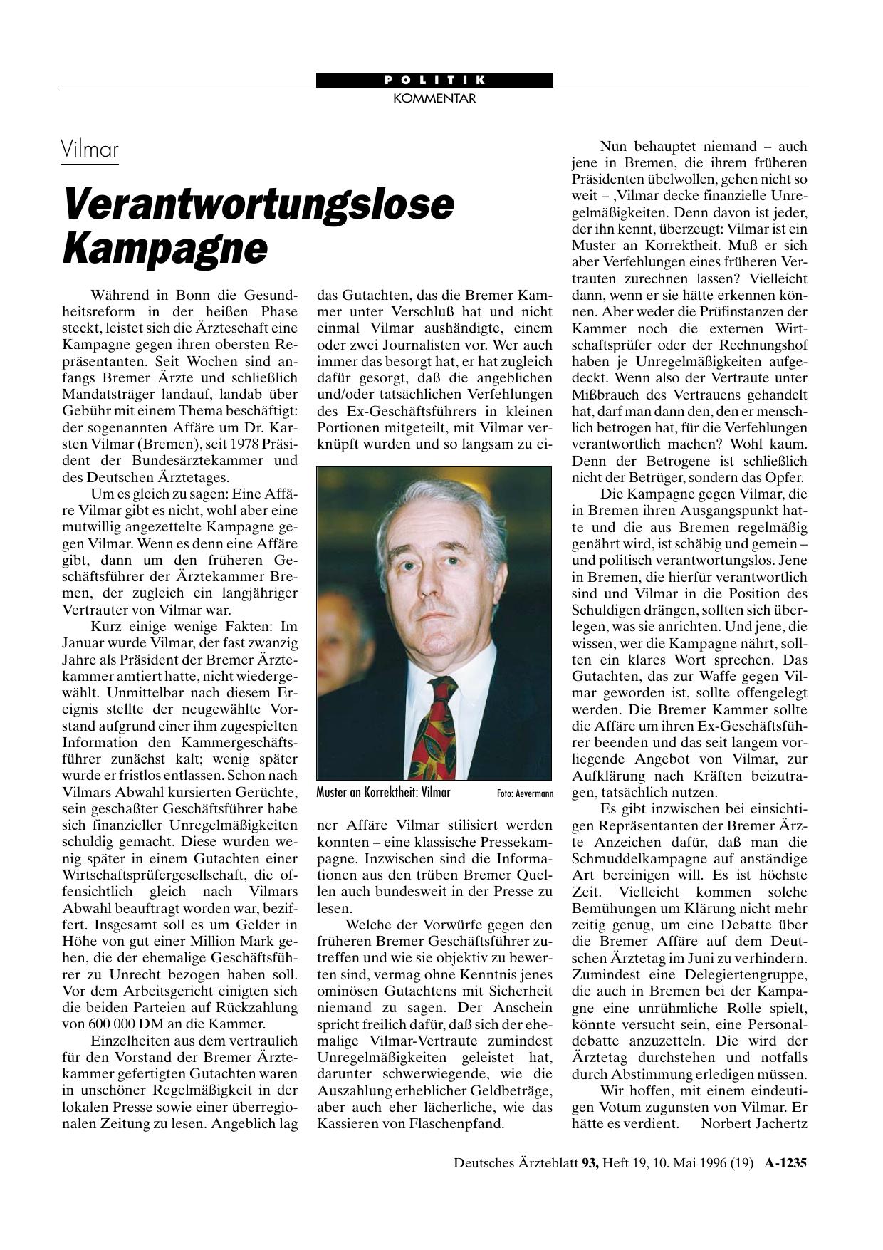 Vorschauseite 1: Vilmar: Verantwortungslose Kampagne