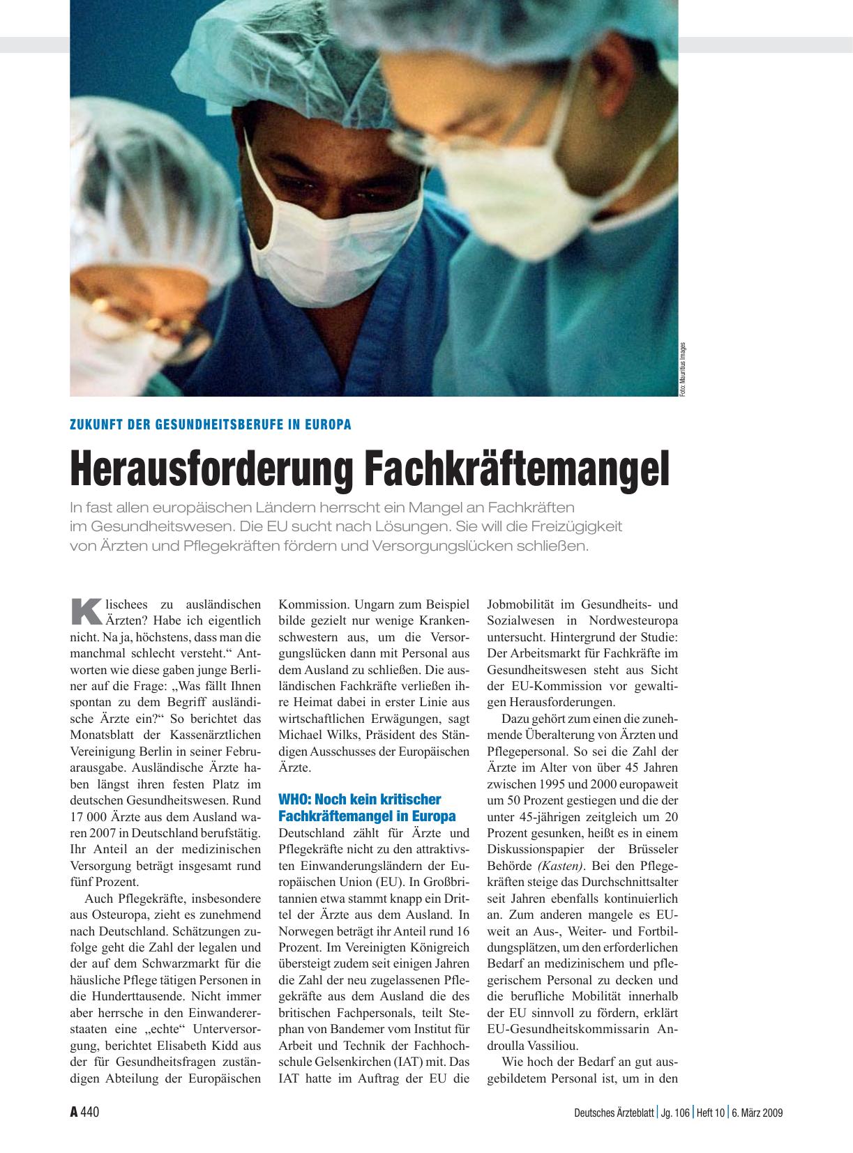 Vorschauseite 1: Zukunft der Gesundheitsberufe in Europa: Herausforderung Fachkräftemangel