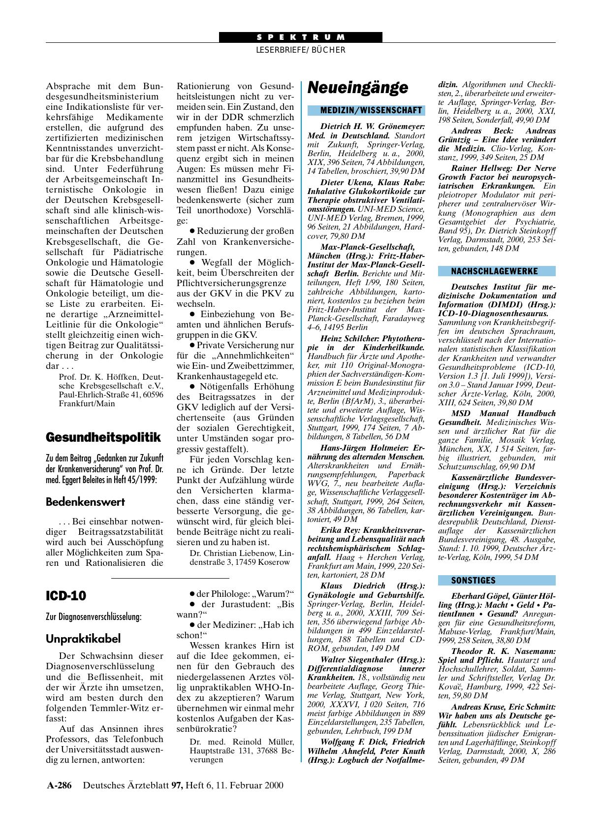 Vorschauseite 1: ICD-10: Unpraktikabel