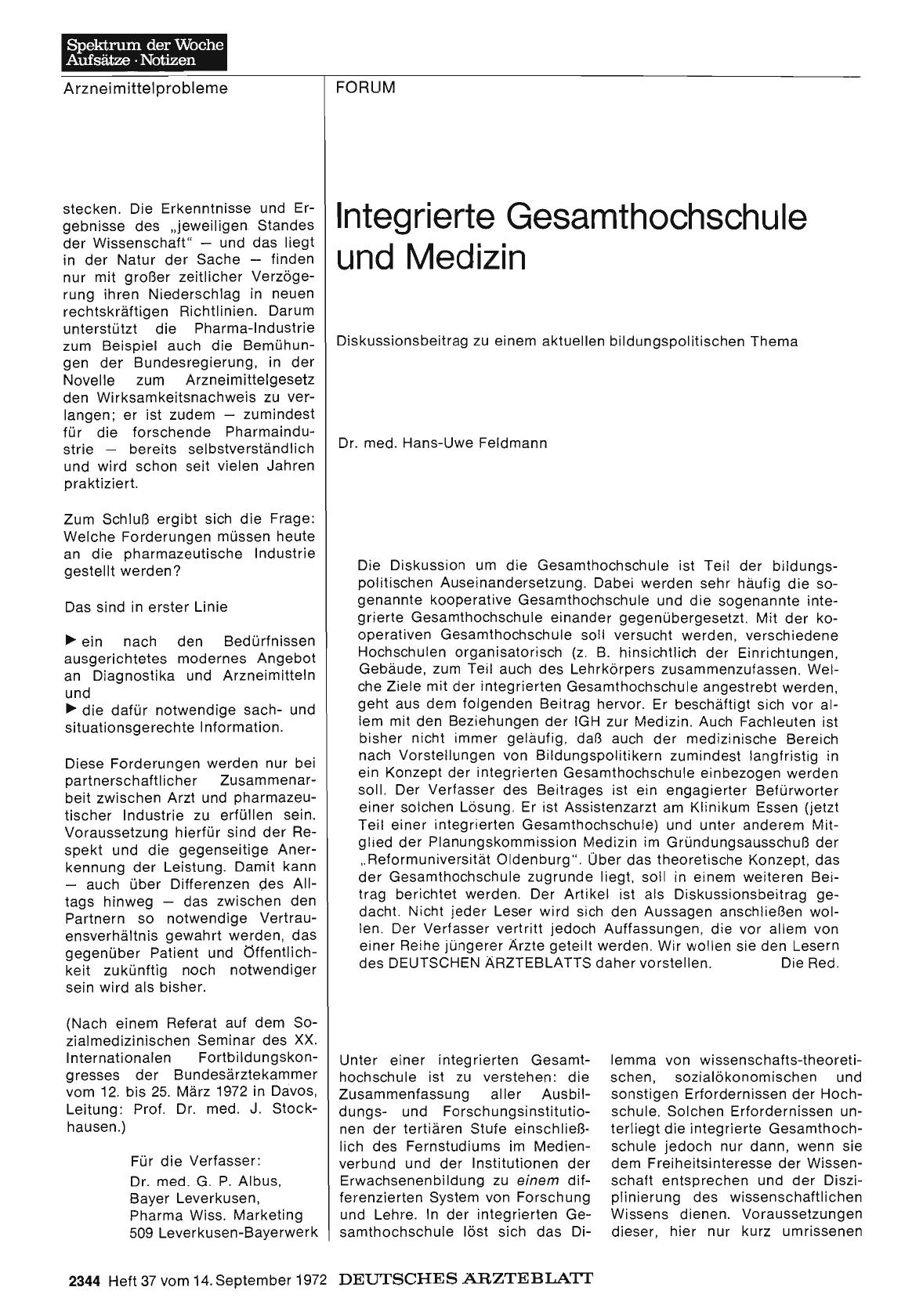 Vorschauseite 1: Integrierte Gesamthochschule und Medizin: Diskussionsbeitrag zu einem aktuellen bildungspolitischen Thema