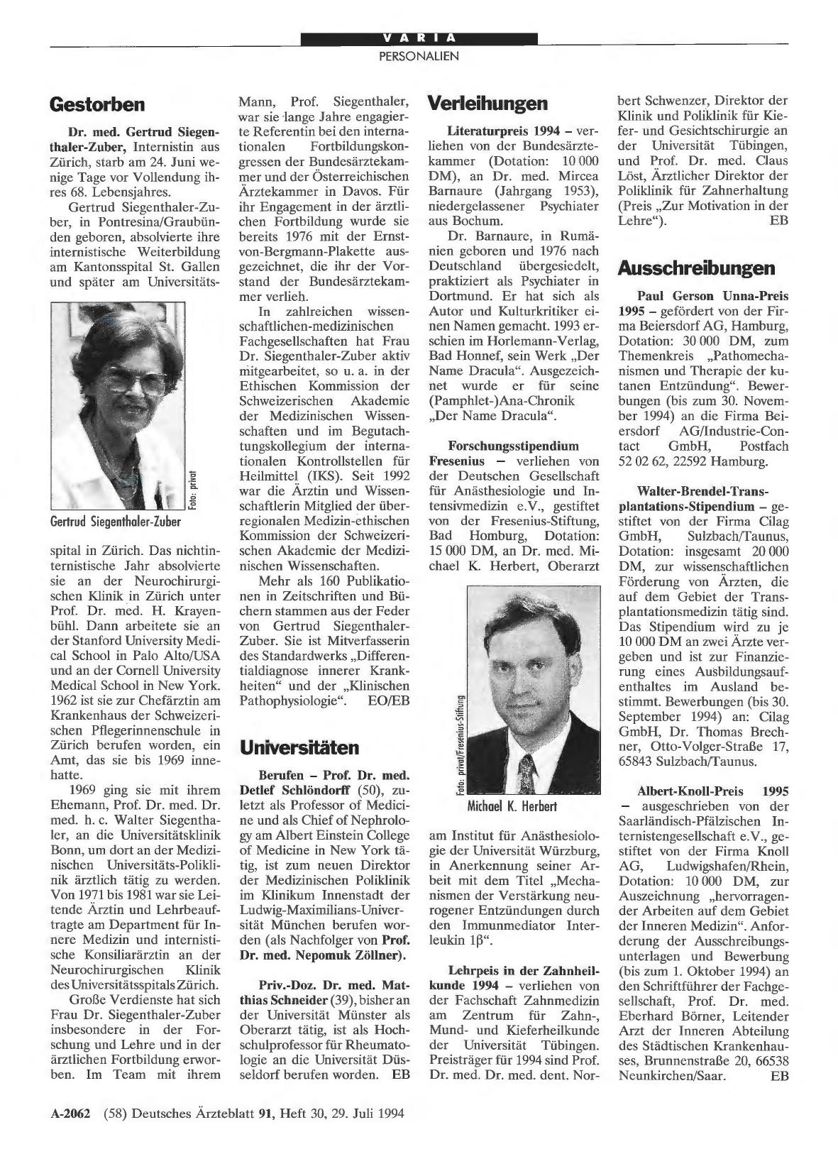 Vorschauseite 1: Verleihungen