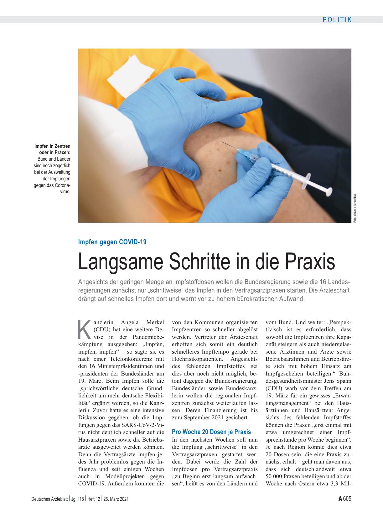 Vorschauseite 1: Impfen gegen COVID-19: Langsame Schritte in die Praxis