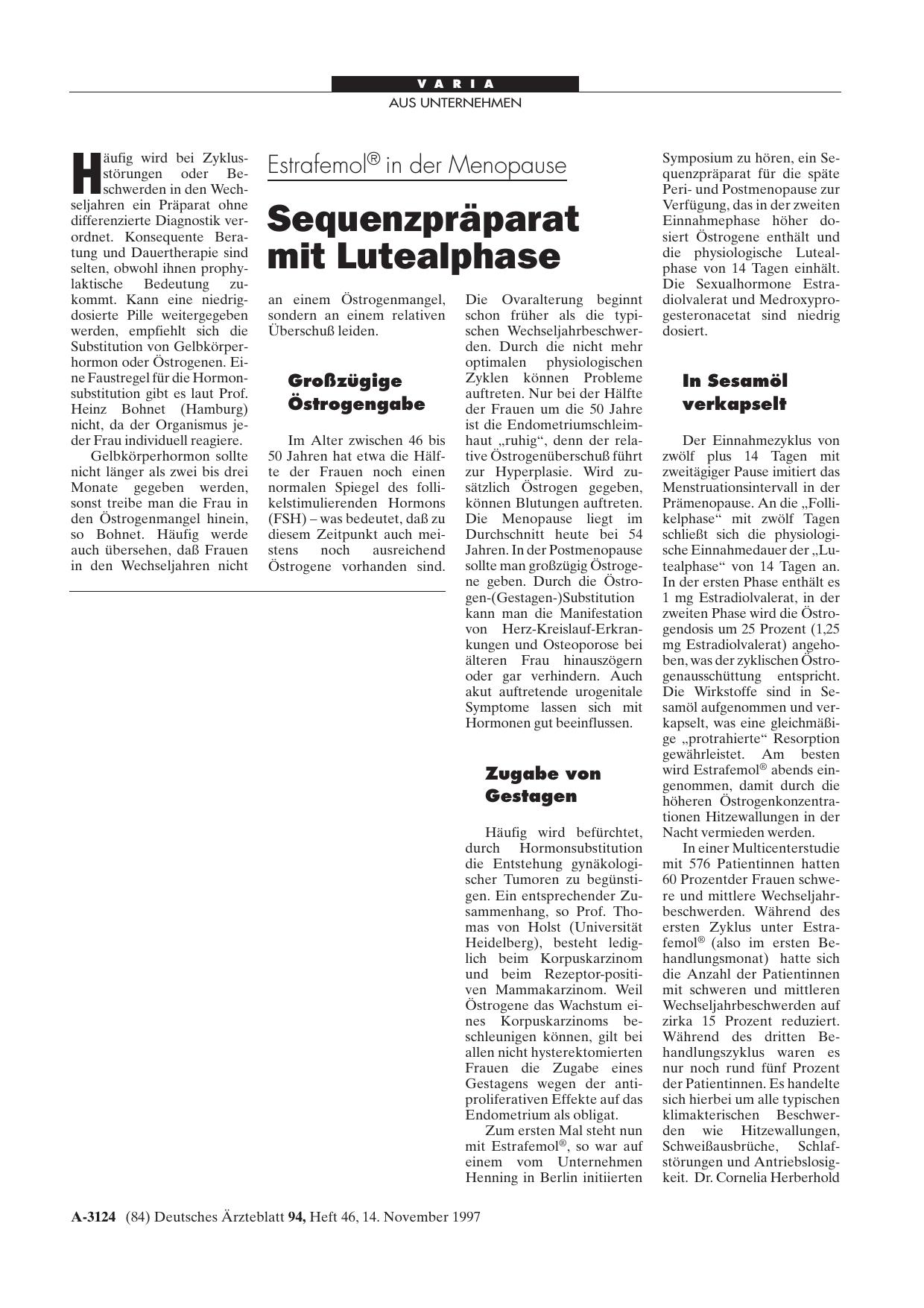 Vorschauseite 1: Estrafemol® in der Menopause: Sequenzpräparat mit Lutealphase