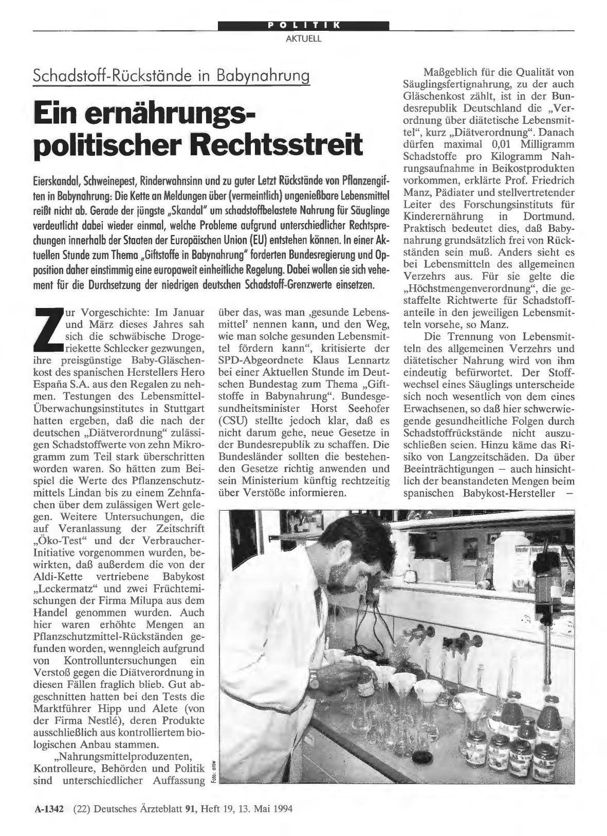 Vorschauseite 1: Schadstoff-Rückstände in Babynahrung: Ein ernährungspolitischer Rechtsstreit