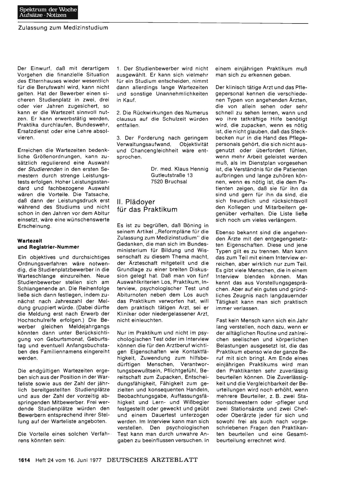 Vorschauseite 1: Reformpläne für die Zulassung zum Medizinstudium: II. Plädoyer für das Praktikum