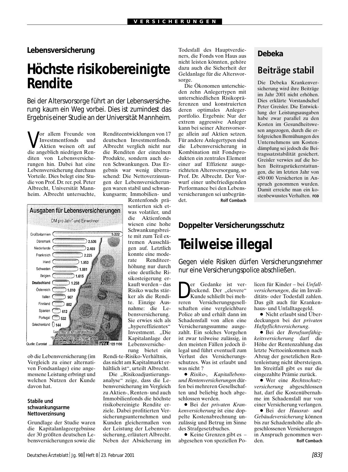Vorschauseite 1: Lebensversicherung: Höchste risikobereinigte Rendite