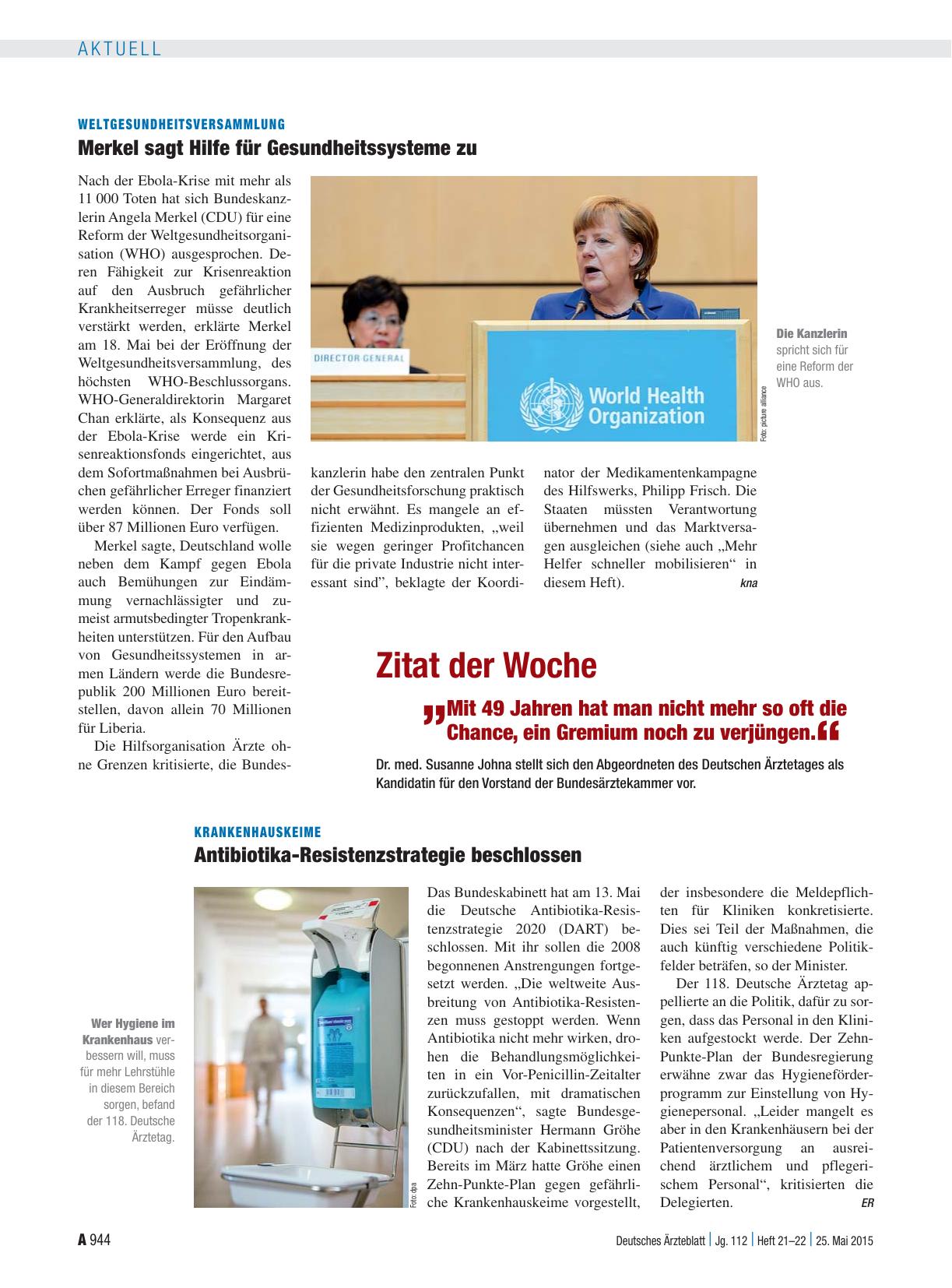 Vorschauseite 1: Weltgesundheitsversammlung: Merkel sagt Hilfe für Gesundheitssysteme zu