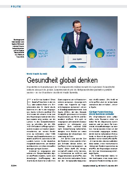 Vorschauseite 1: World Health Summit: Gesundheit global denken