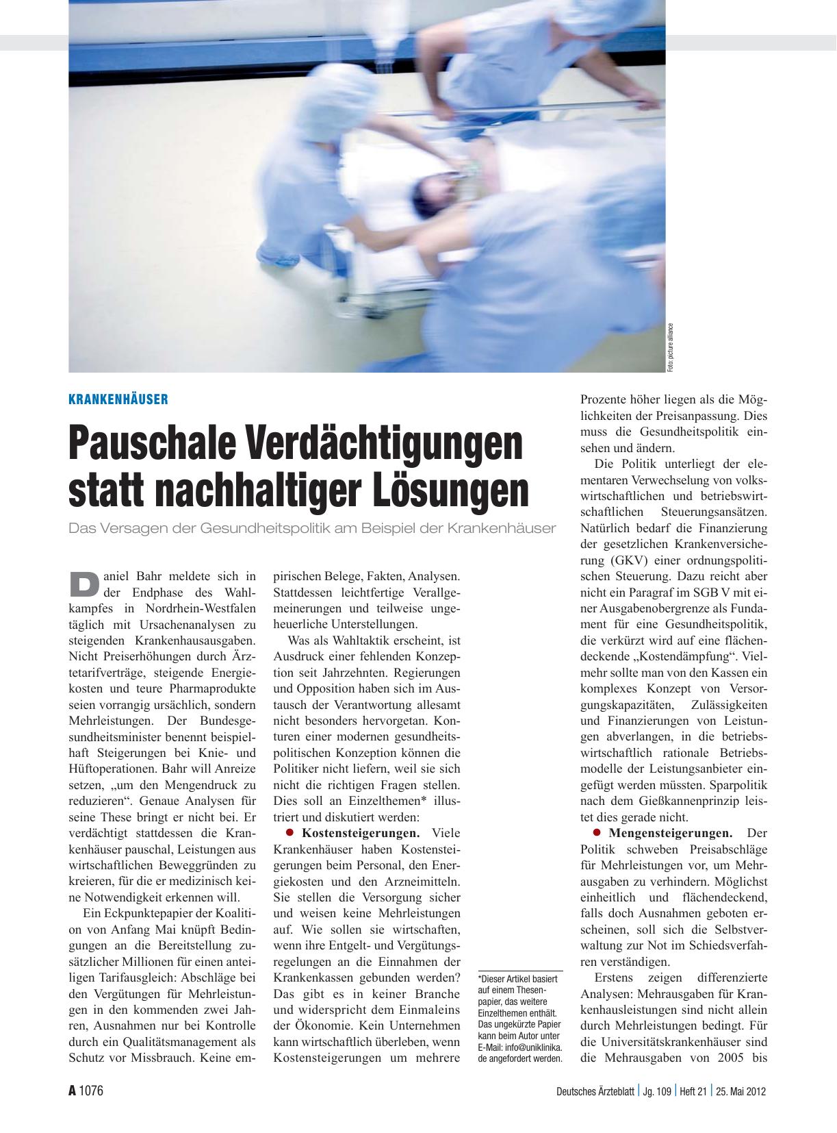 Vorschauseite 1: Krankenhäuser: Pauschale Verdächtigungen statt nachhaltiger Lösungen