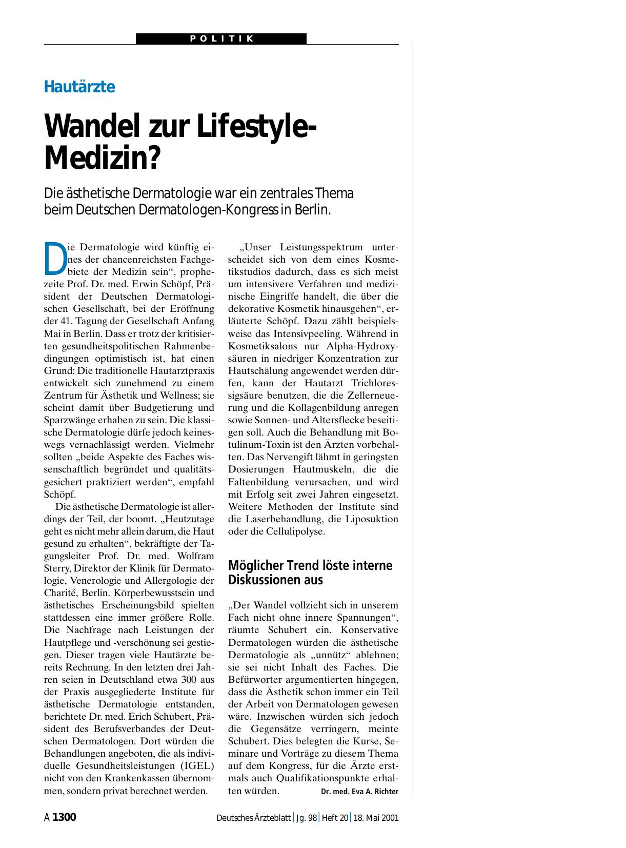 Vorschauseite 1: Hautärzte: Wandel zur Lifestyle-Medizin?