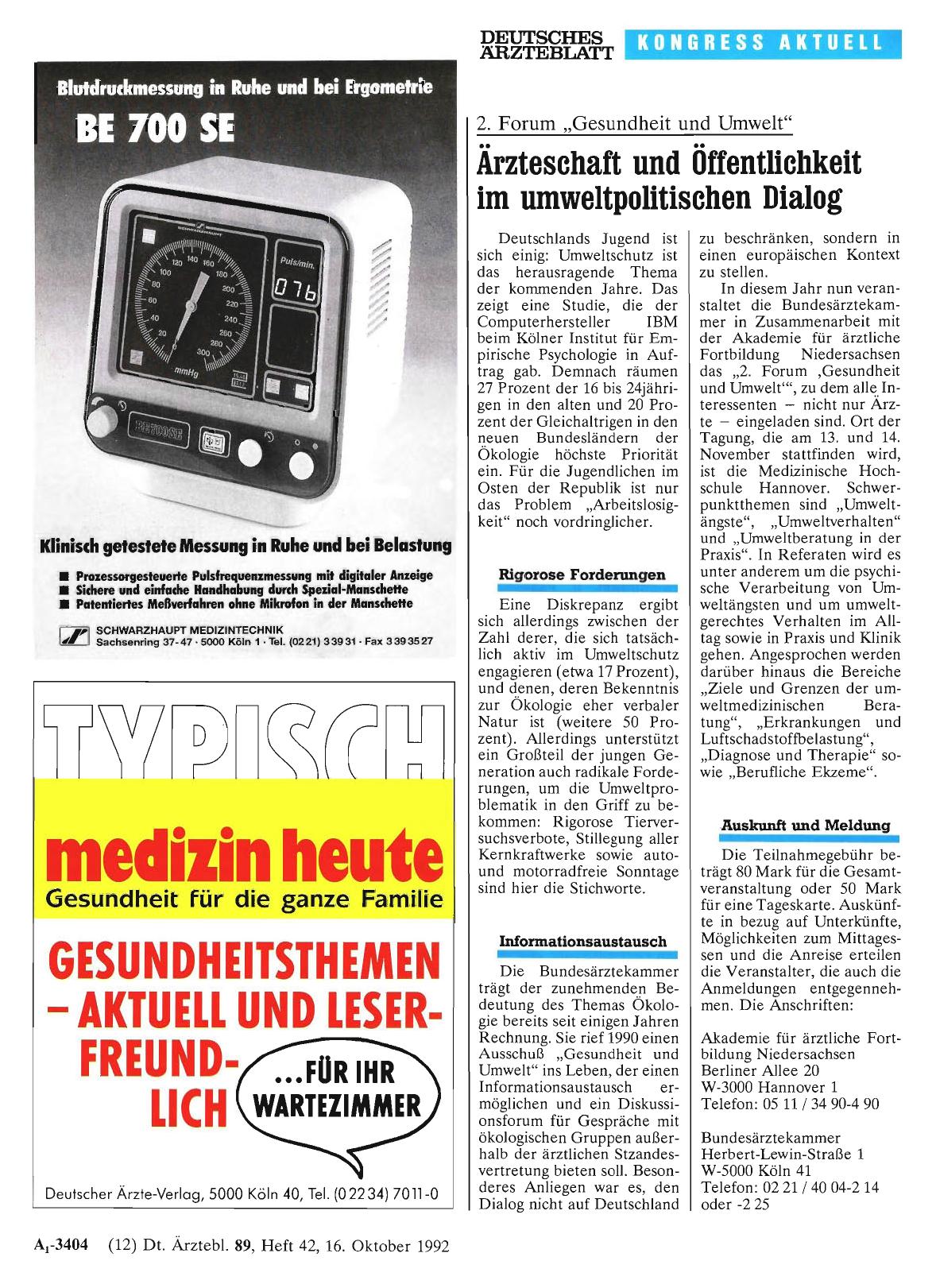 Vorschauseite 1: 2. Forum „Gesundheit und Umwelt“: Ärzteschaft und Öffentlichkeit im umweltpolitischen Dialog