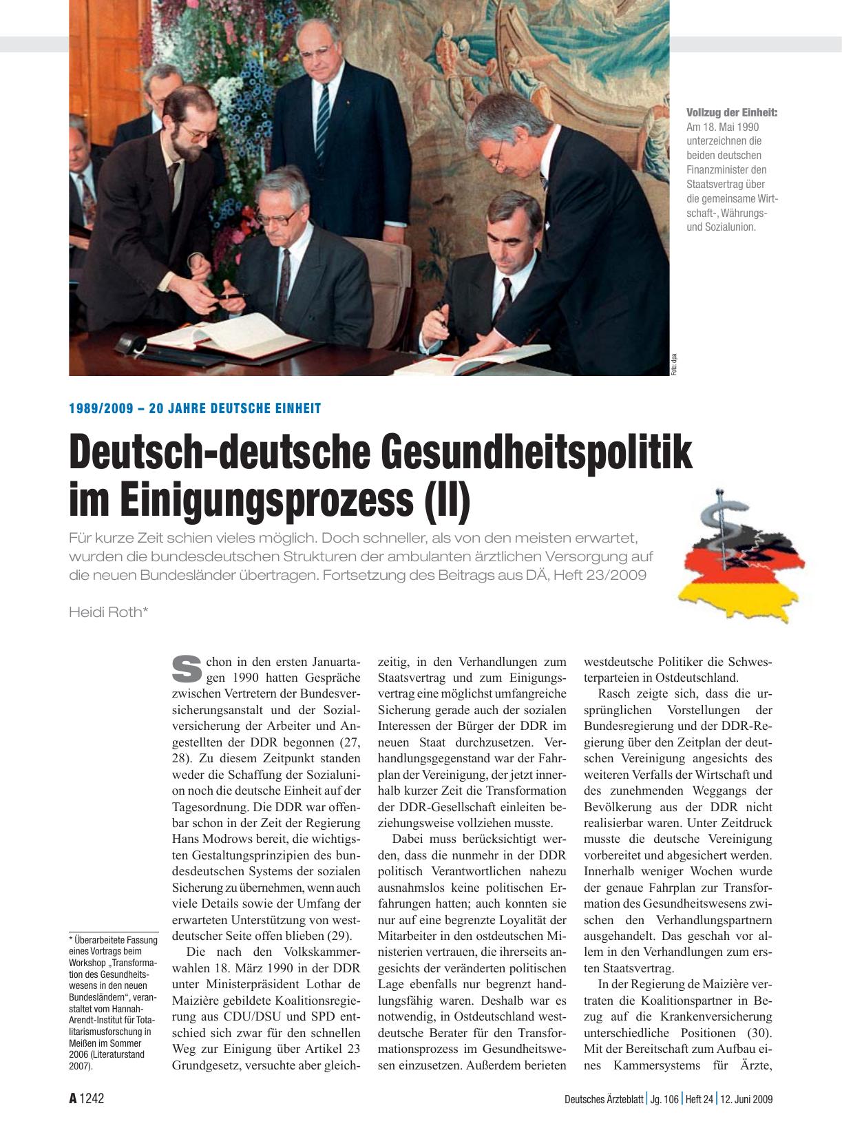 Vorschauseite 1: 1989/2009 – 20 Jahre Deutsche Einheit: Deutsch-deutsche Gesundheitspolitik im Einigungsprozess (II)