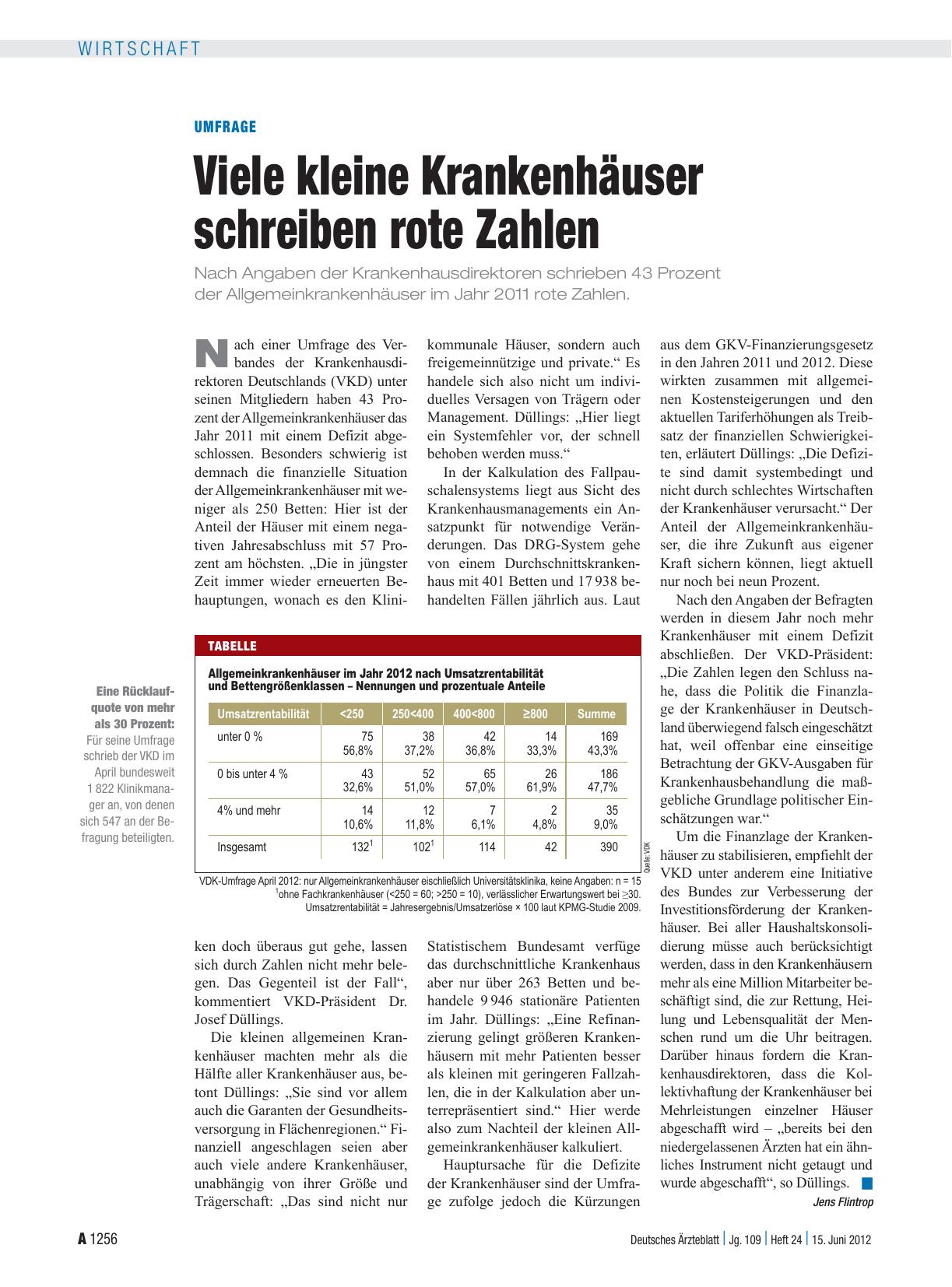 Vorschauseite 1: Umfrage: Viele kleine Krankenhäuser schreiben rote Zahlen