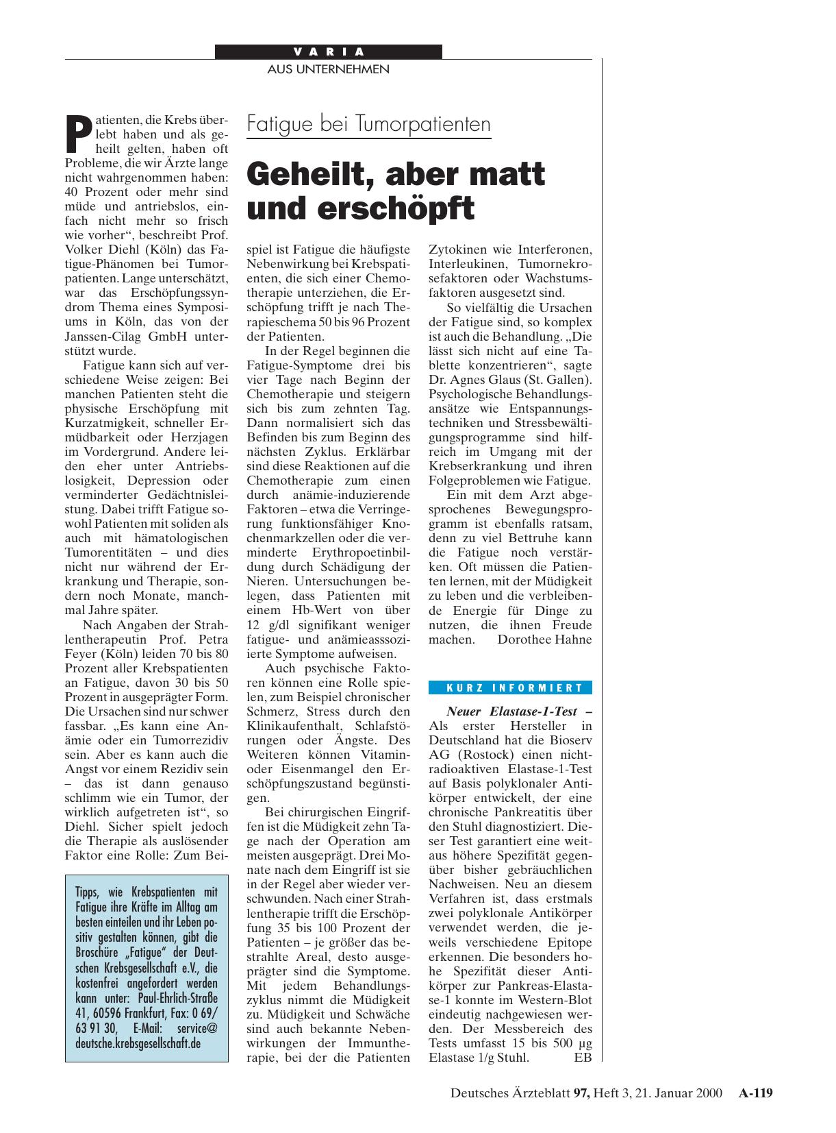 Vorschauseite 1: Fatigue bei Tumorpatienten: Geheilt, aber matt und erschöpft