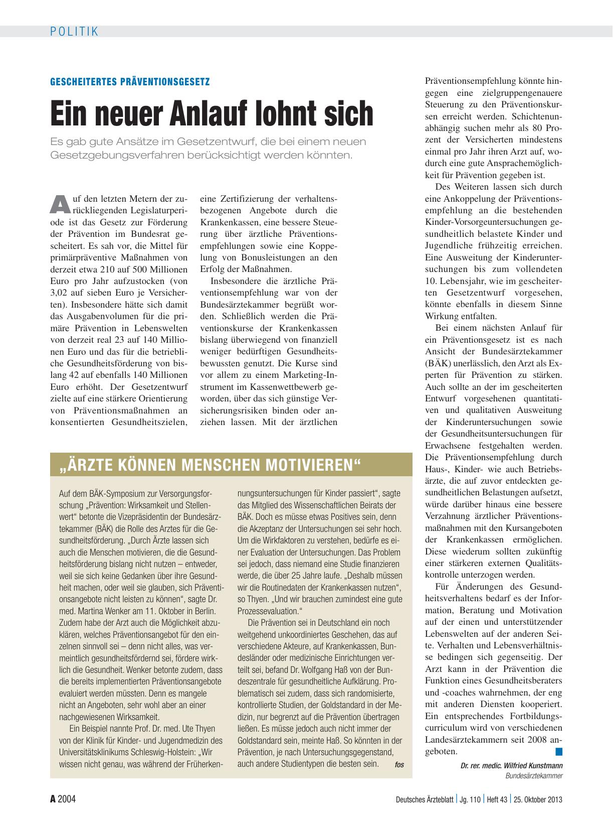 Vorschauseite 1: Gescheitertes Präventionsgesetz: Ein neuer Anlauf lohnt sich