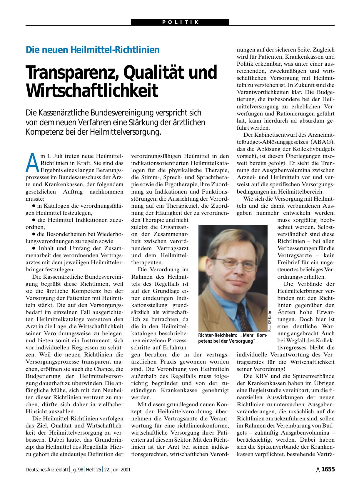 Vorschauseite 1: Die neuen Heilmittel-Richtlinien: Transparenz, Qualität und Wirtschaftlichkeit