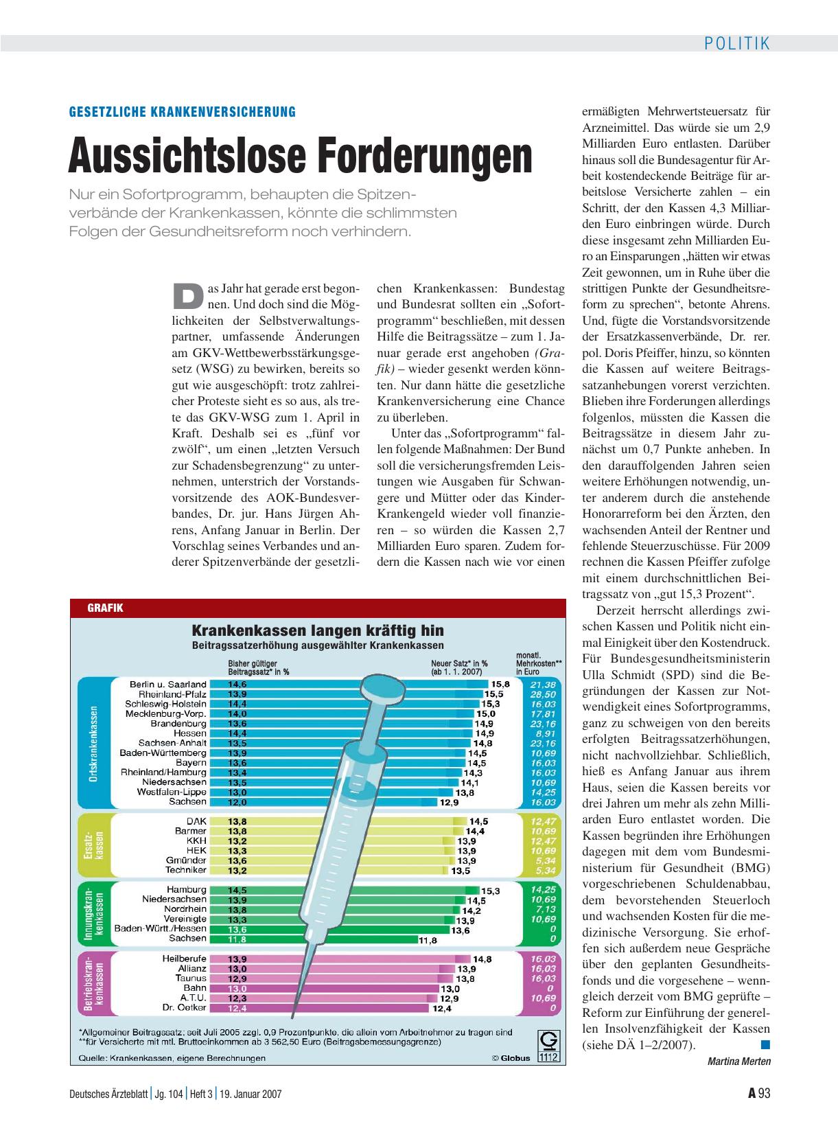 Vorschauseite 1: Gesetzliche Krankenversicherung: Aussichtslose Forderungen