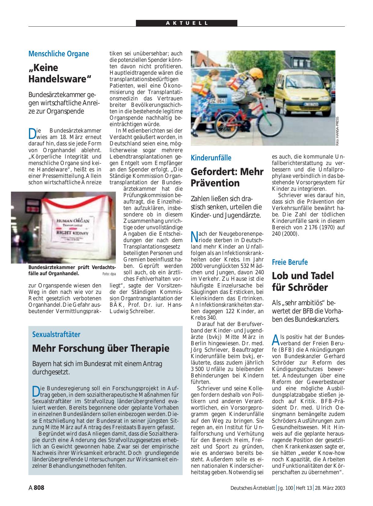Vorschauseite 1: Menschliche Organe: „Keine Handelsware“