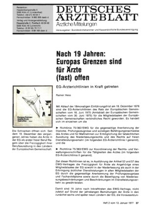 Vorschauseite 1: Nach 19 Jahren: Europas Grenzen sind für Ärzte (fast) offen