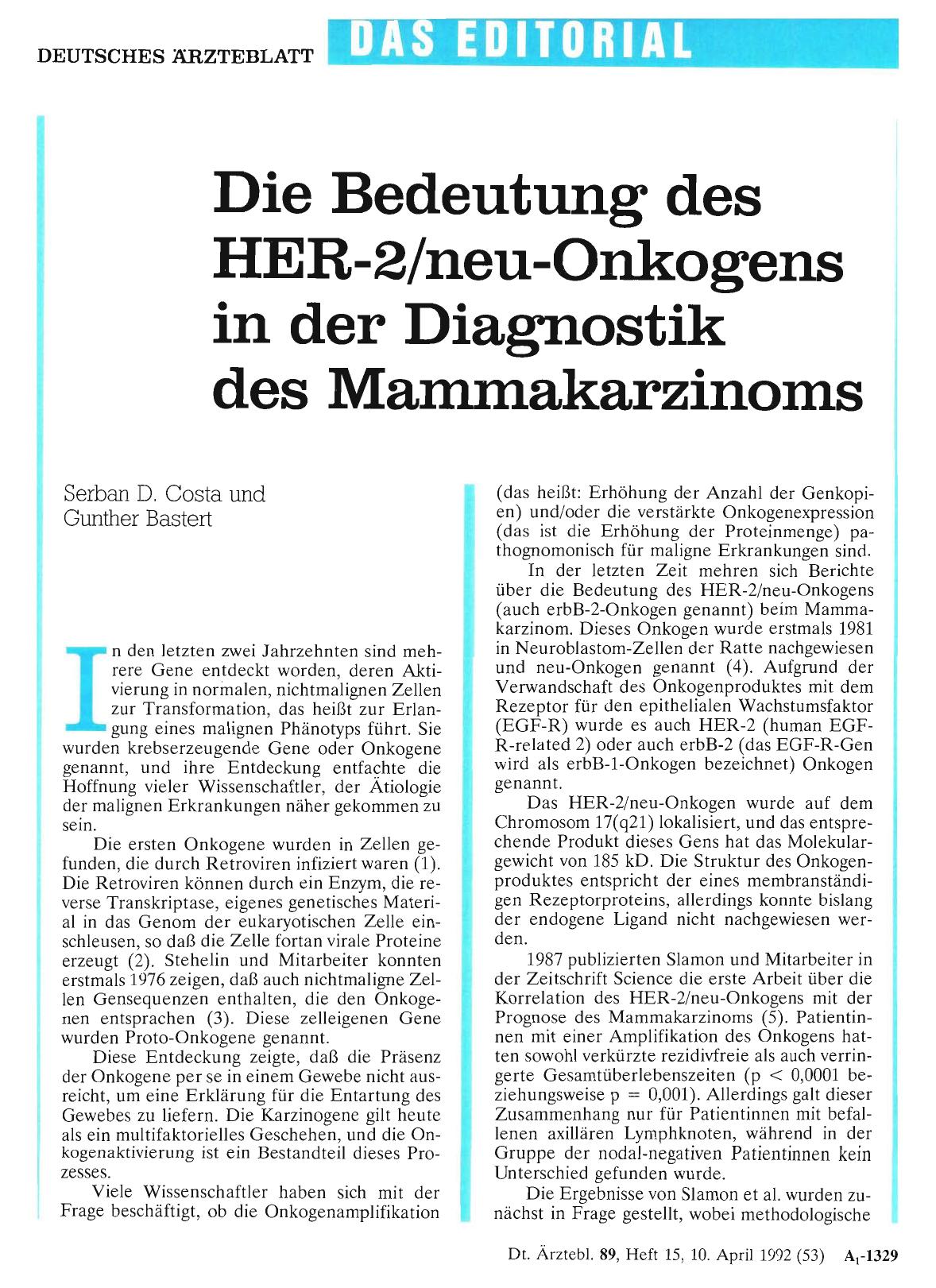 Vorschauseite 1: Die Bedeutung des HER-2/neu-Onkogens in der Diagnostik des Mammakarzinoms