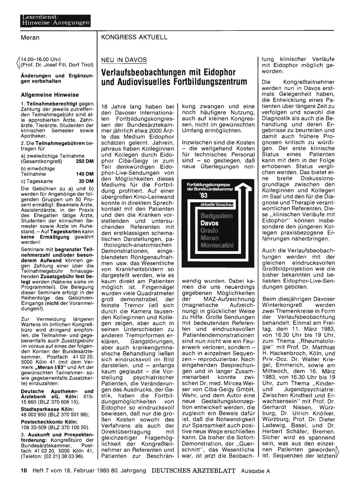 Vorschauseite 1: Neu in Davos: Verlaufsbeobachtungen mit Eidophor und Audiovisuelles Fortbildungszentrum