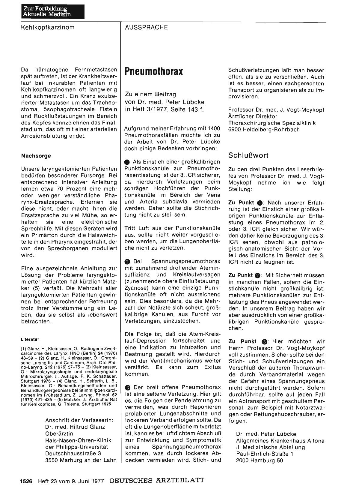 Vorschauseite 1: Pneumothorax: Schlußwort