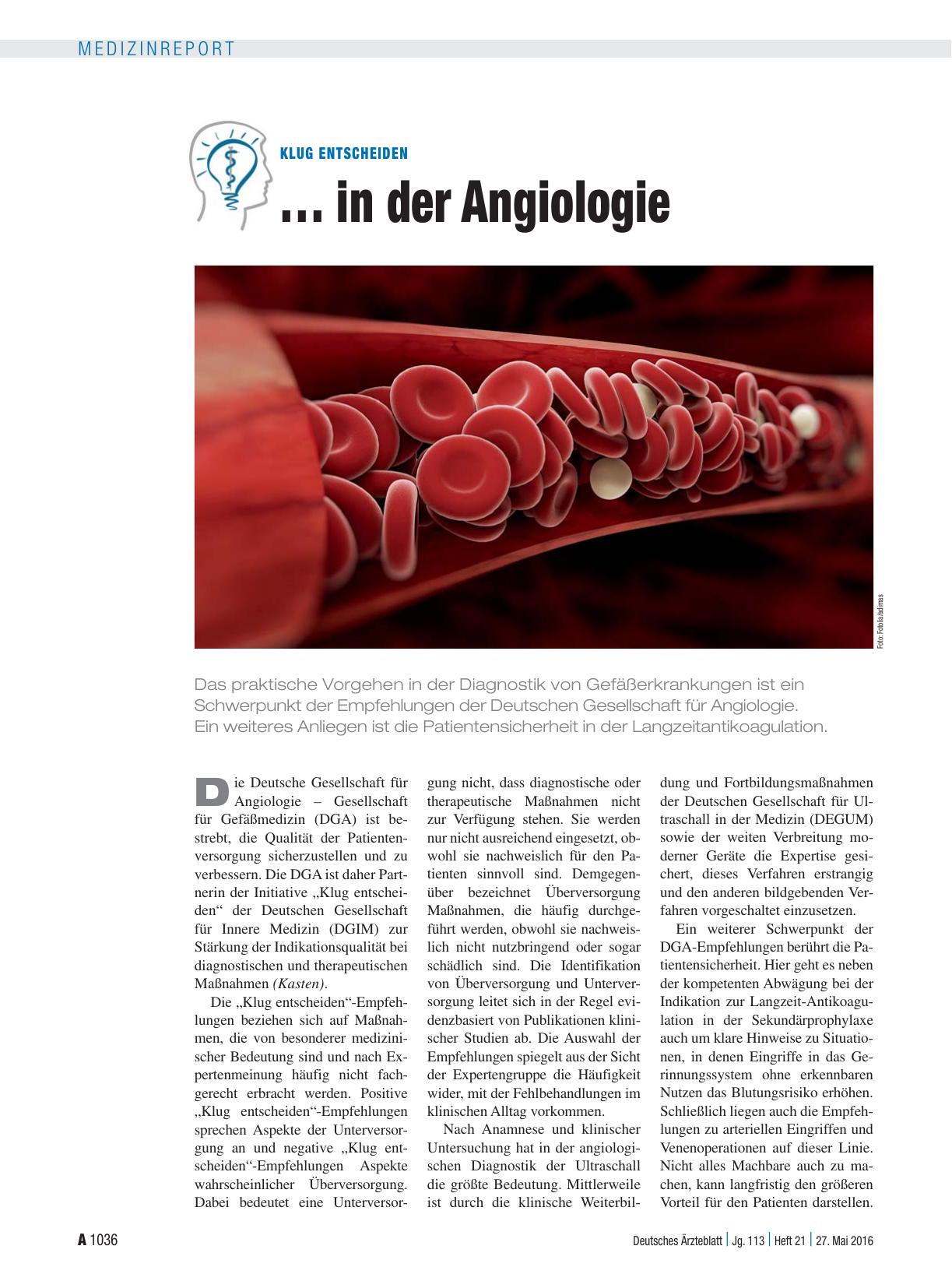 Vorschauseite 1: Klug entscheiden: . . . in der Angiologie