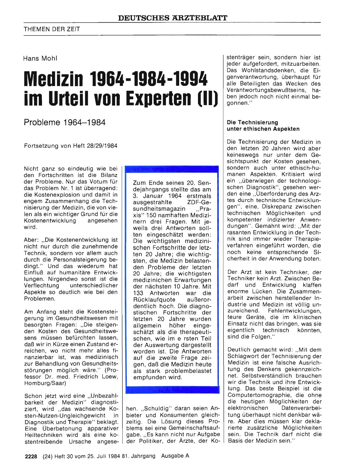 Vorschauseite 1: Medizin 1964-1984-1994 im Urteil von Experten (II)